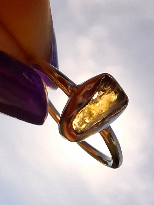 Moldavite Ring, size large K/small L, 925 Silver, Tektite (Ref: R58)