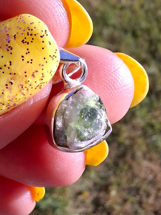 Green Tourmaline Pendant, 925 Silver, Crystal (Ref: GT2)