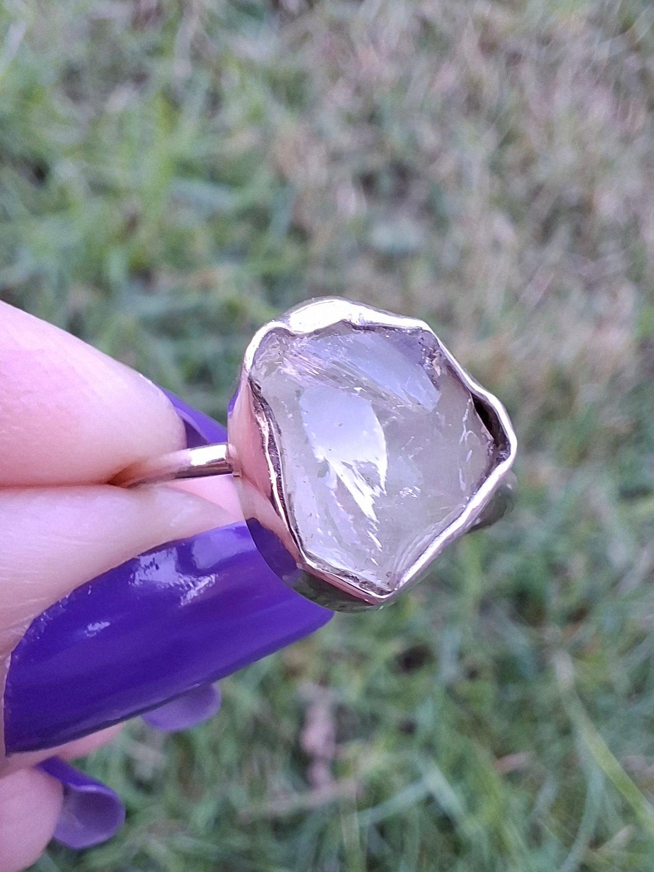 Libyan Desert Glass Ring, size small R, 925 Silver, Tektite (Ref: LR38)
