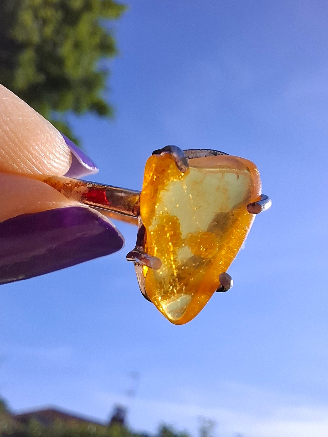 Baltic Amber Ring, size large U, 925 Silver, Fossil (Ref: AR21)