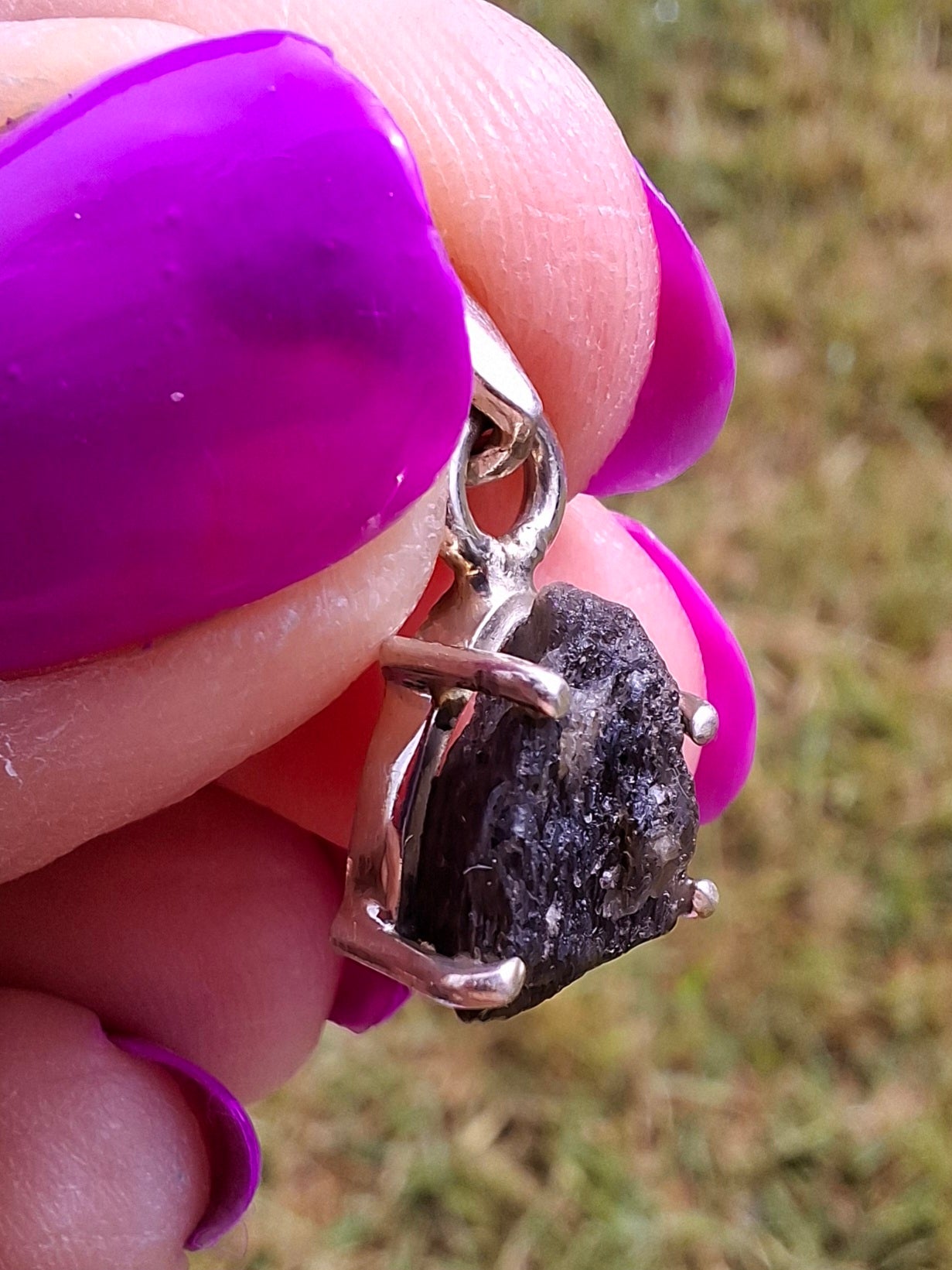 Moldavite Claw Pendant, 925 Silver, Tektite (Ref: P18)