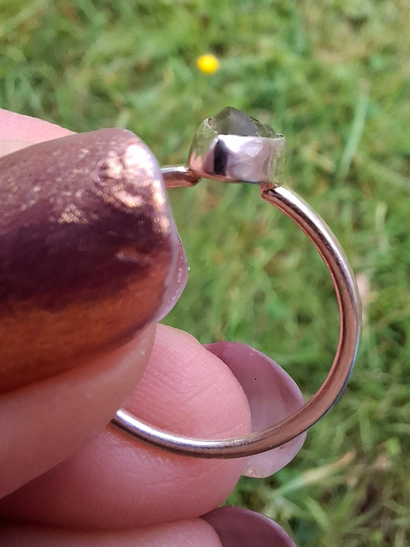Moldavite's Ring, size large L/small M, 925 Silver, Tektite (Ref: R36)