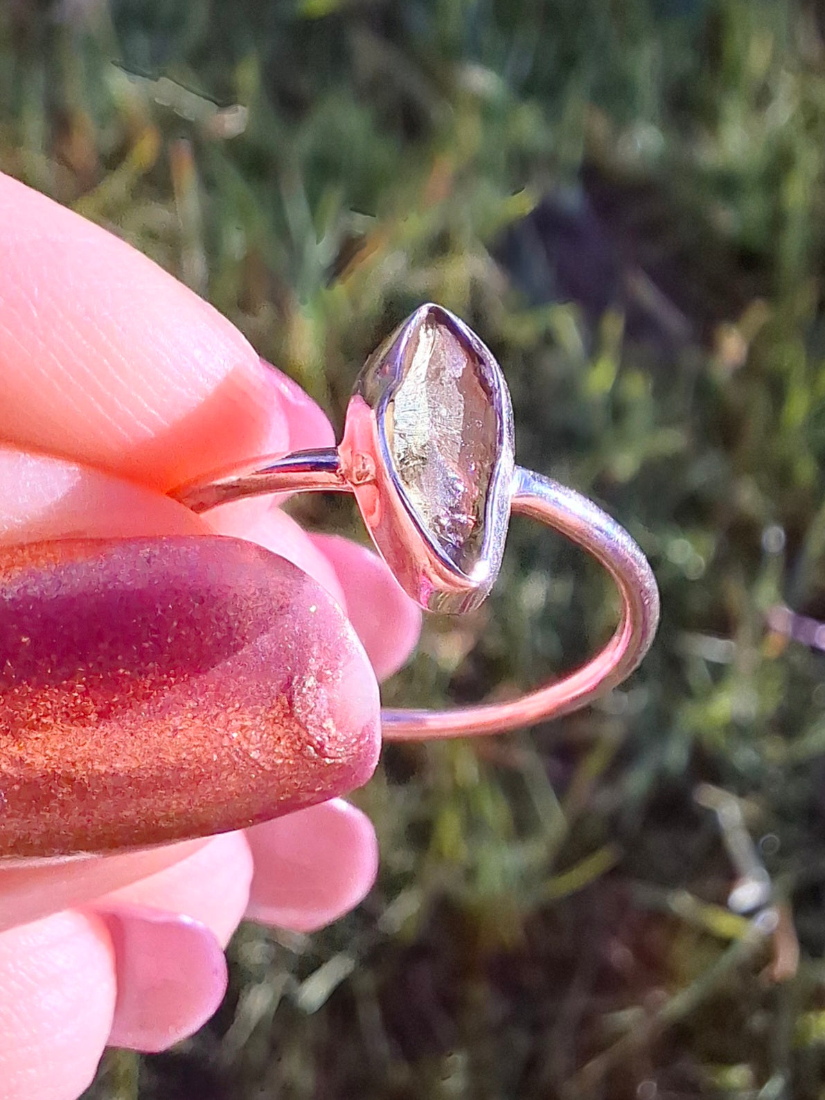 Moldavite Ring, size large M/small N, 925 Silver, Tektite (Ref: R39)