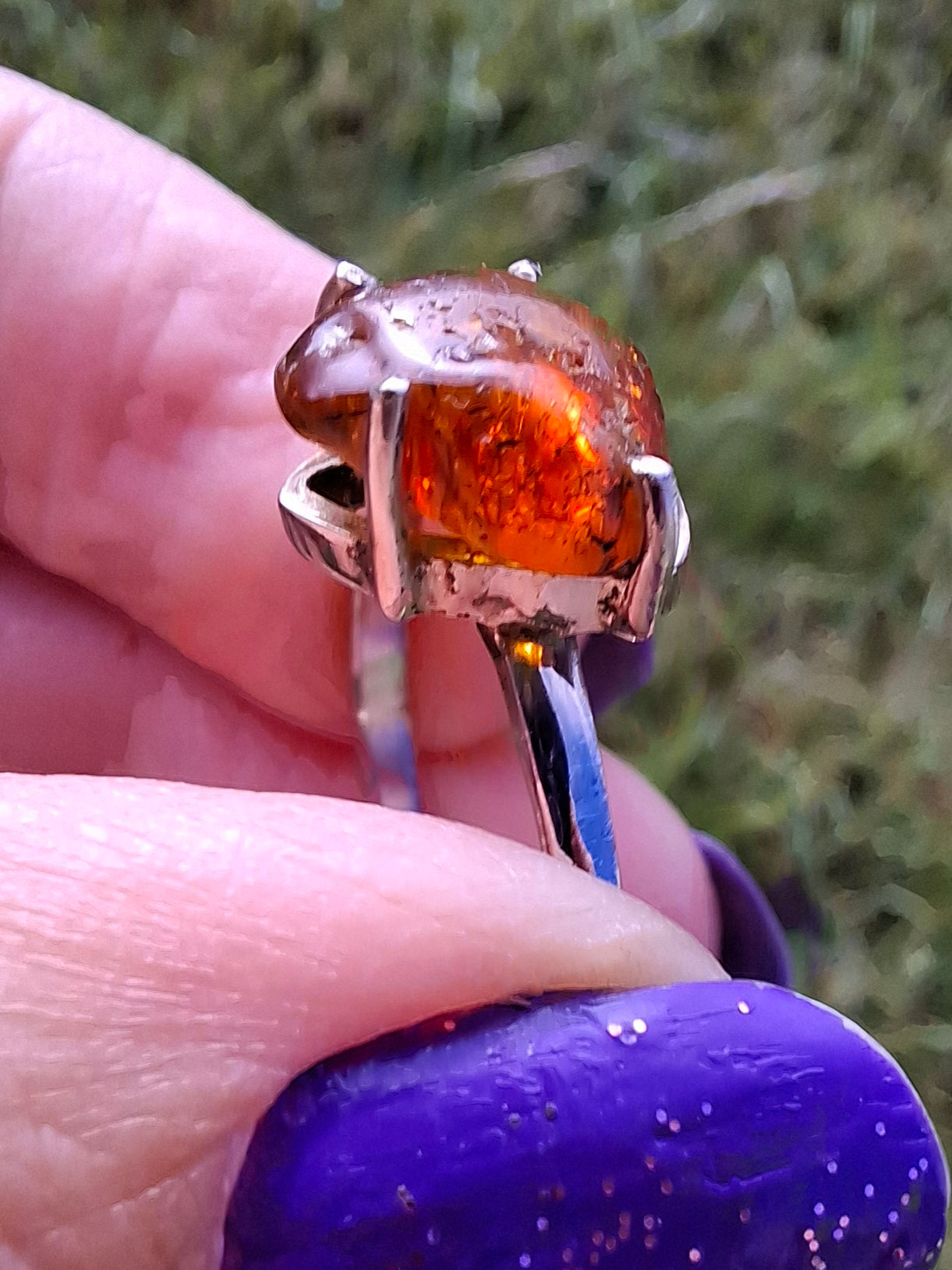 Baltic Amber Ring, size large X, 925 Silver, Fossil (Ref: AR34)