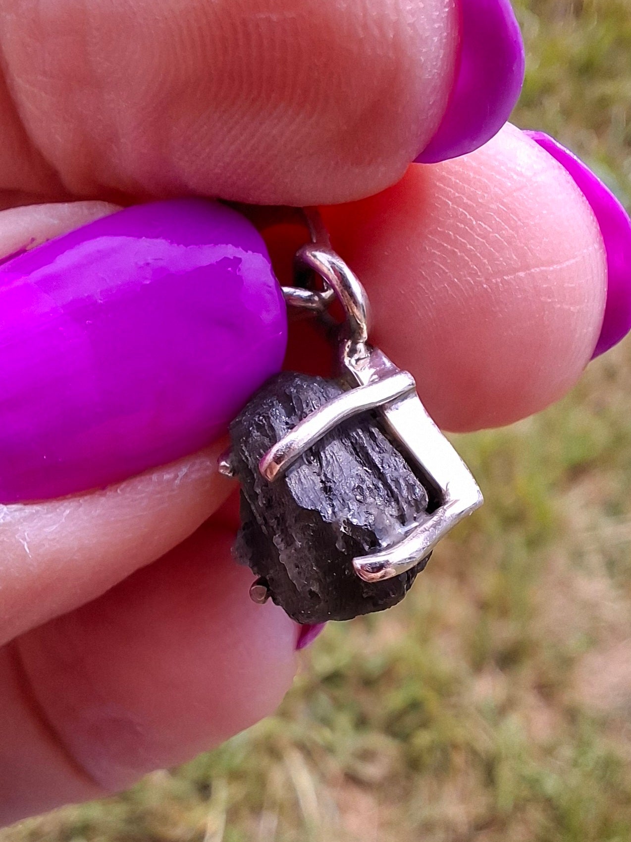 Moldavite Claw Pendant, 925 Silver, Tektite (Ref: P22)