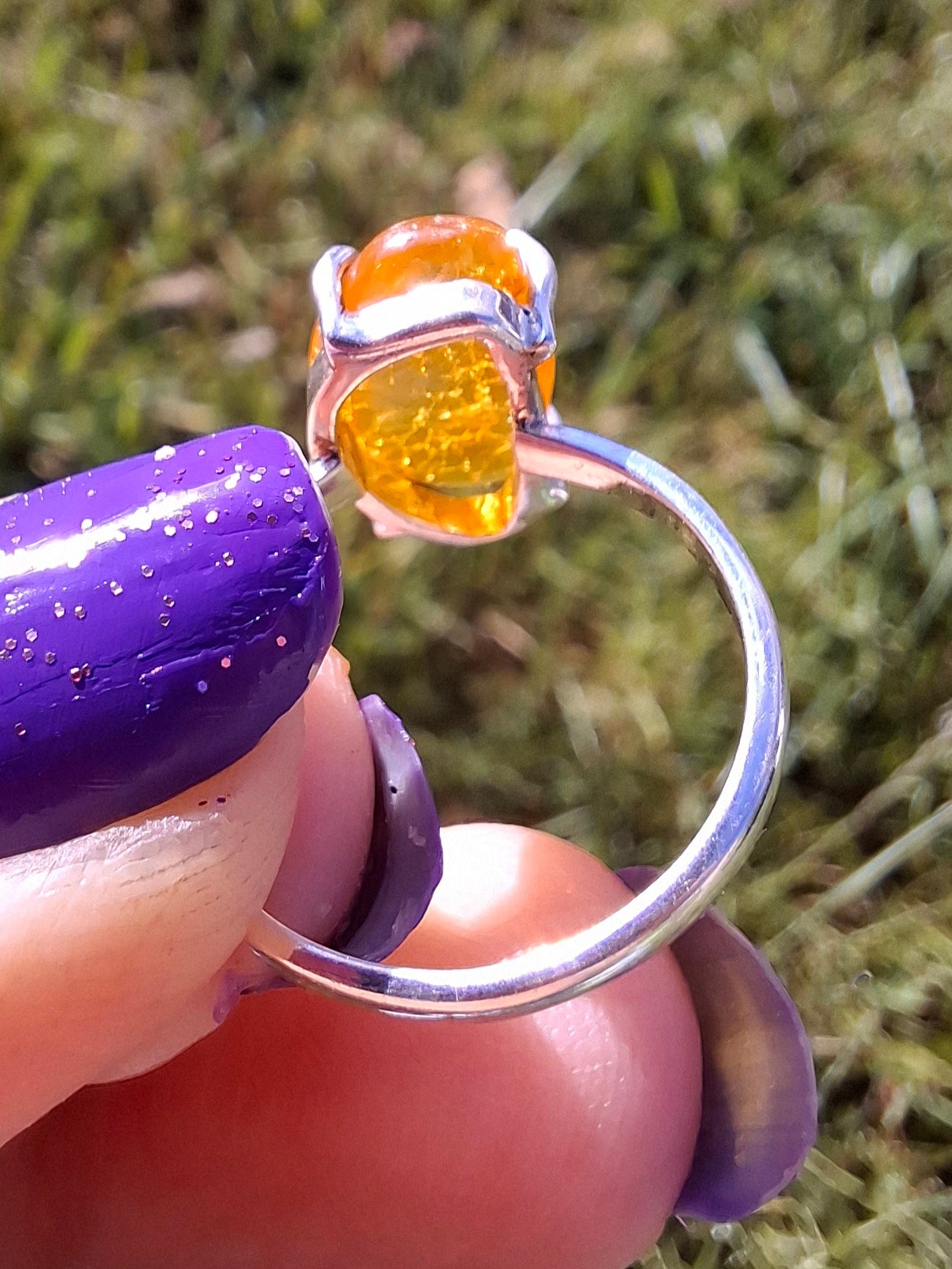 Baltic Amber Ring, size large L, 925 Silver, Fossil (Ref: AR3)