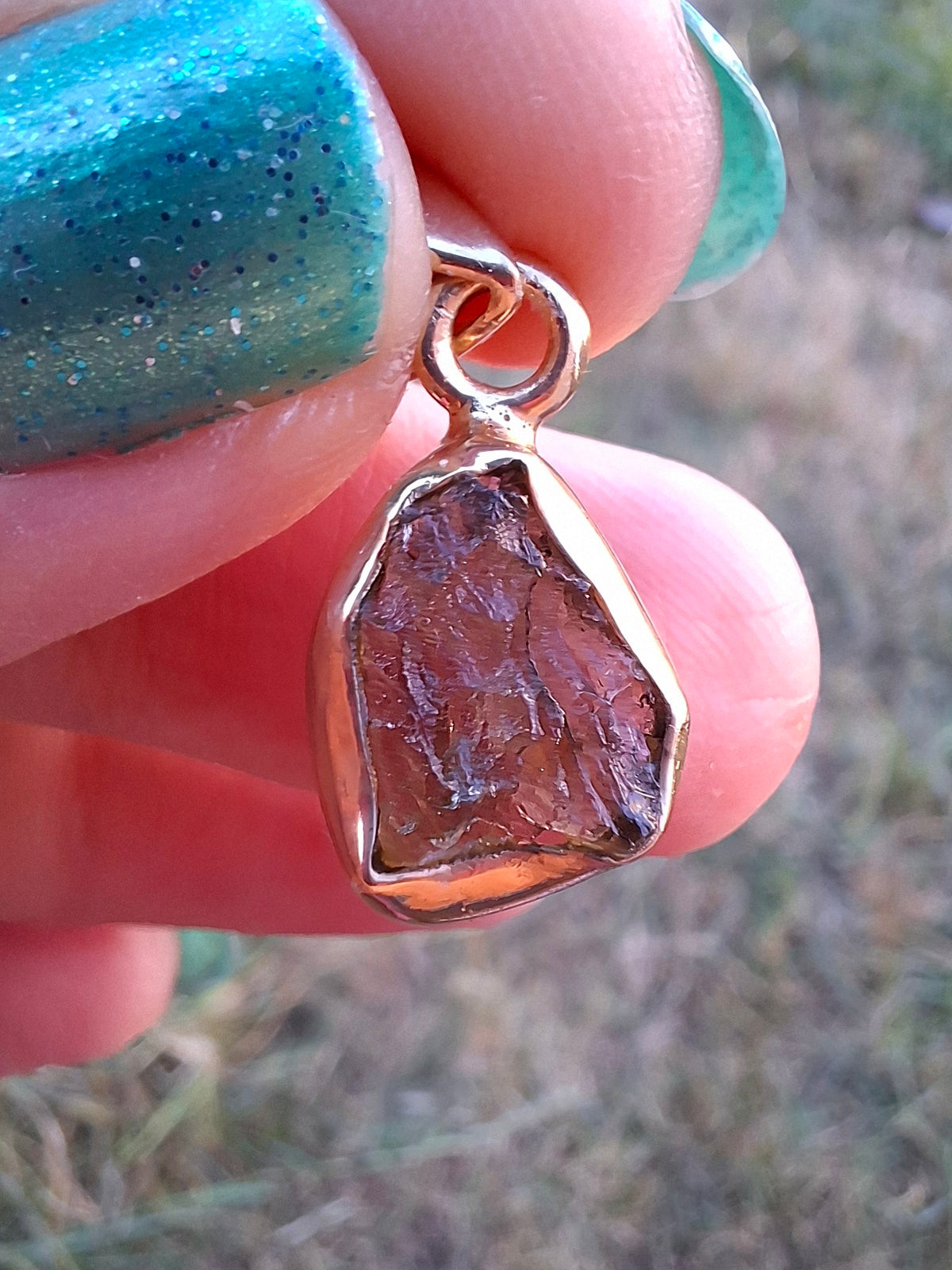 Moldavite Pendant, 14K GOLD Plated, Tektite (Ref: P446)