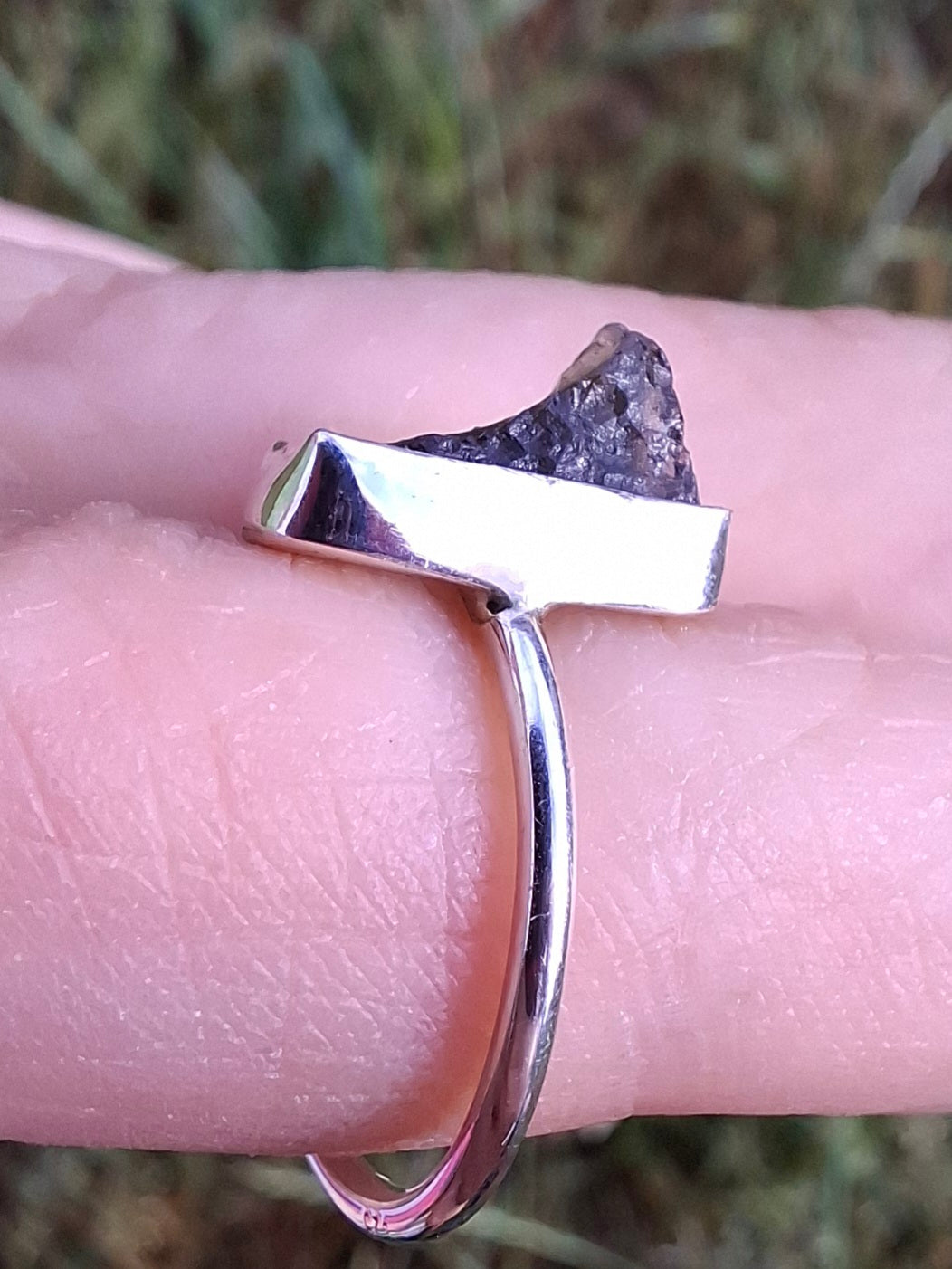Moldavite Ring, size large J, 925 Silver, Tektite (Ref: R20)