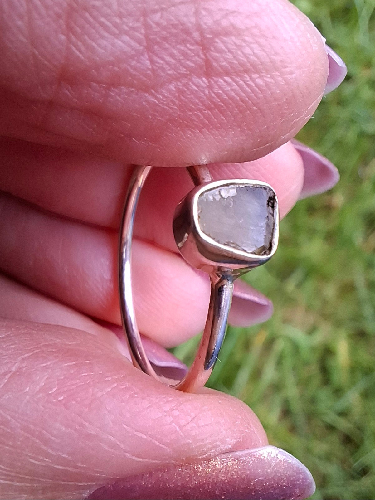 Moldavite Ring, size small L, 925 Silver, Tektite (Ref: R63)