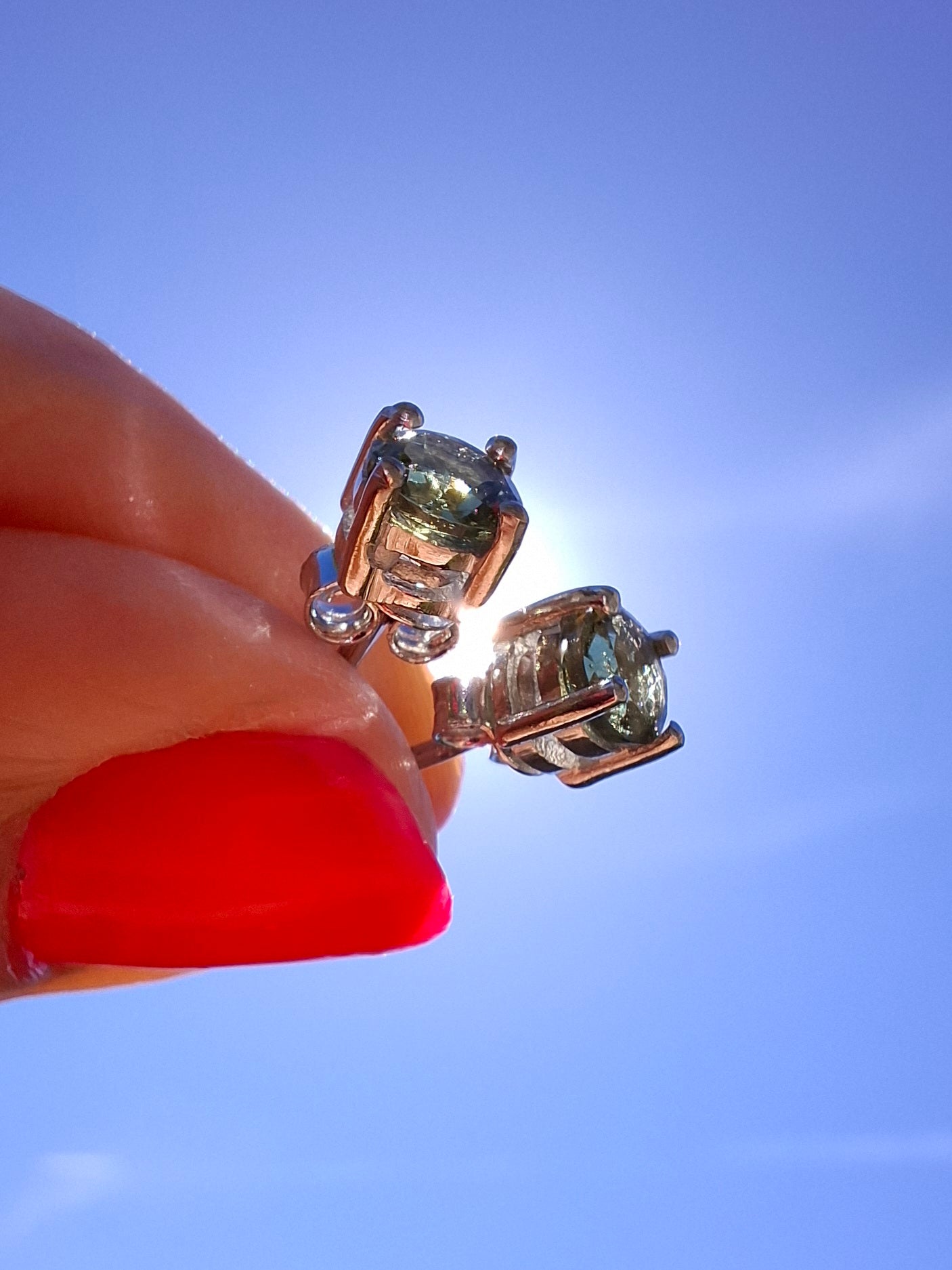 Moldavite (faceted), 5mm STUD EARRINGS, 925 Silver, Tektite (Ref: Pair52)