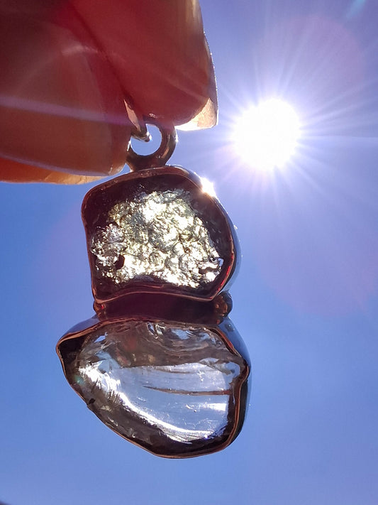 Moldavite & Libyan Desert Glass Pendant, 925 Silver, Tektite (Ref: MLP4)