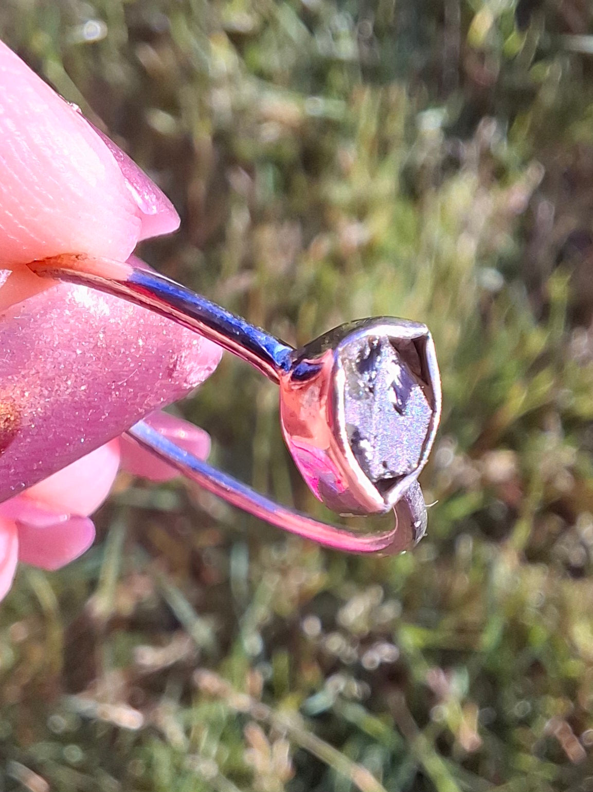 Moldavite Ring, size large T, 925 Silver, Tektite (Ref: R70)