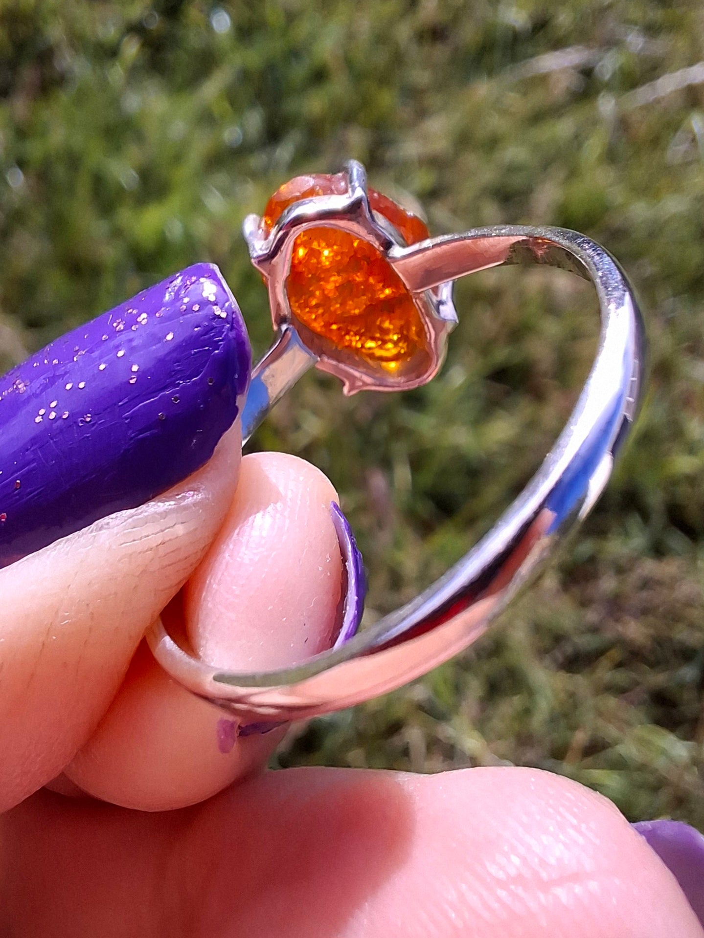 Baltic Amber Ring, size large X, 925 Silver, Fossil (Ref: AR32)