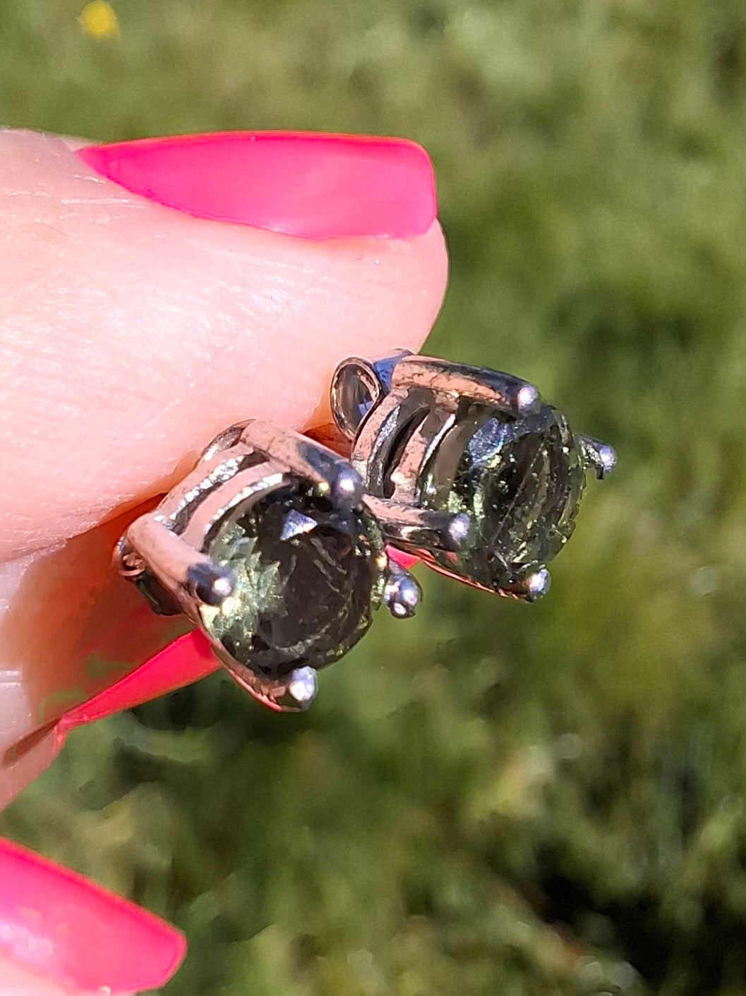 Moldavite (faceted) 5mm STUD EARRINGS, 925 Silver, Tektite (Ref: Pair 39)