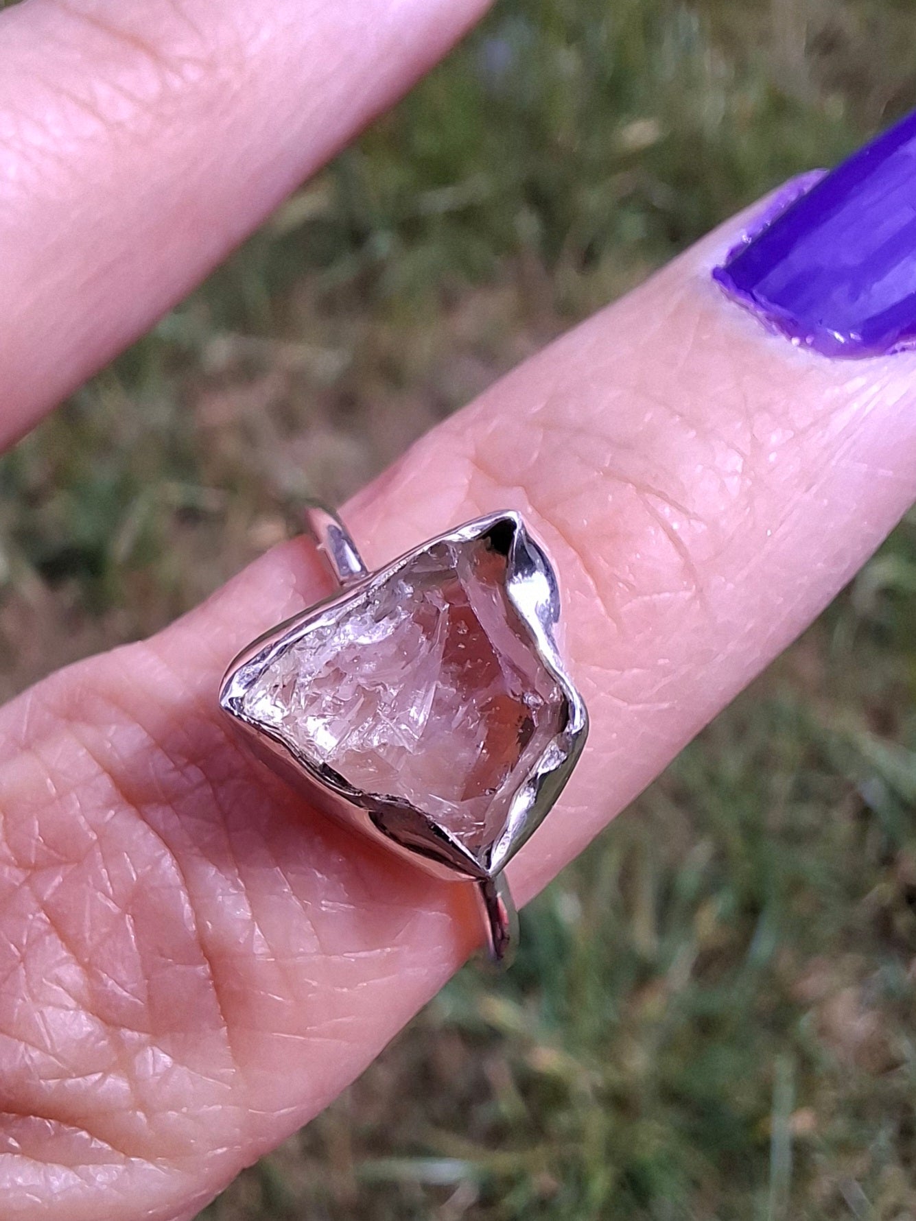 Libyan Desert Glass Ring, size large O, 925 Silver, Tektite (Ref: LR24)
