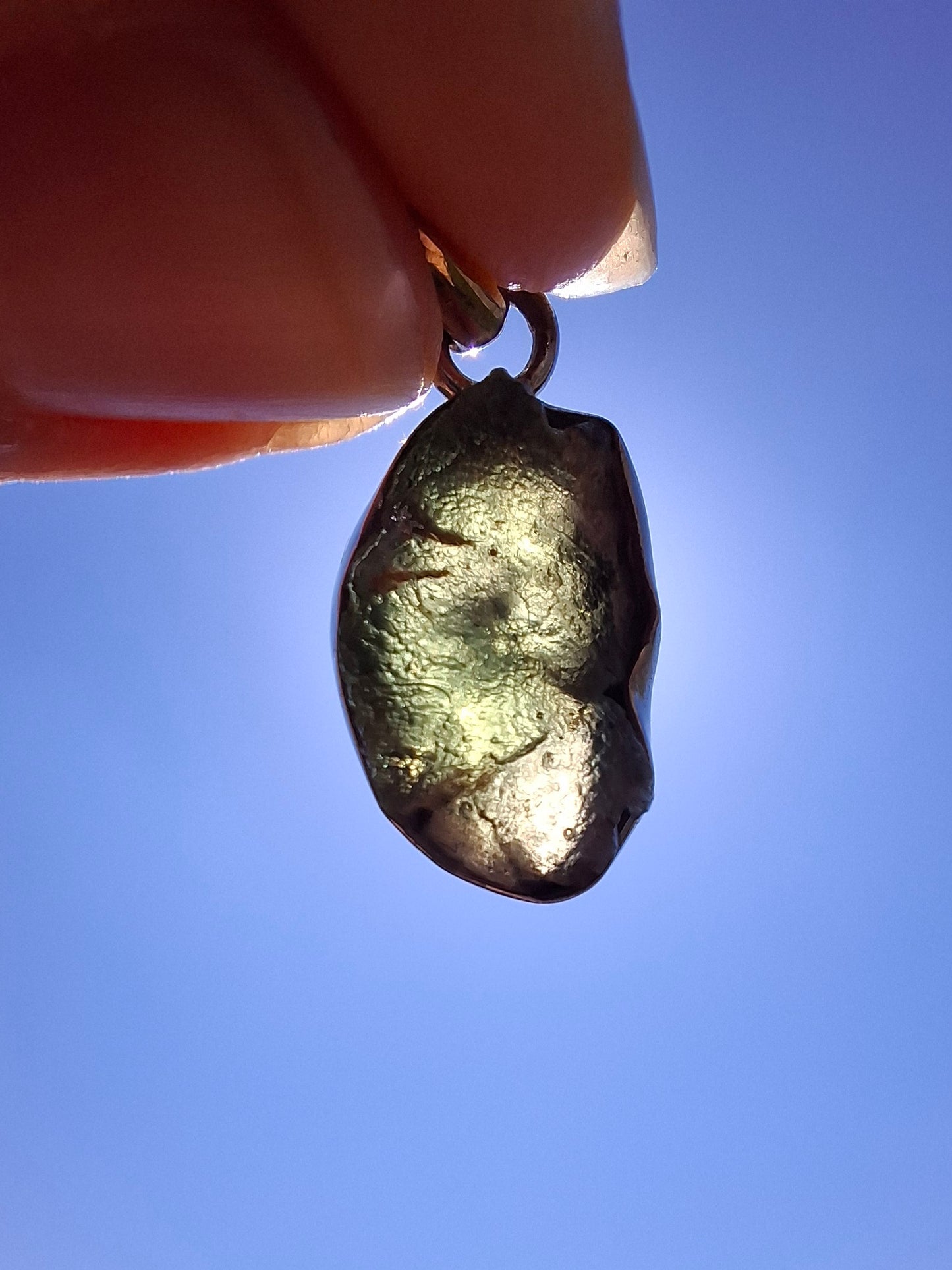 Moldavite PENDANT, 925 Silver, Tektite (Ref: P1)