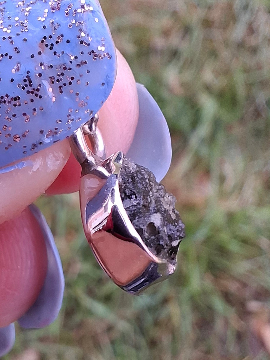 Moldavite Pendant, 925 Silver, Tektite (Ref: P62)