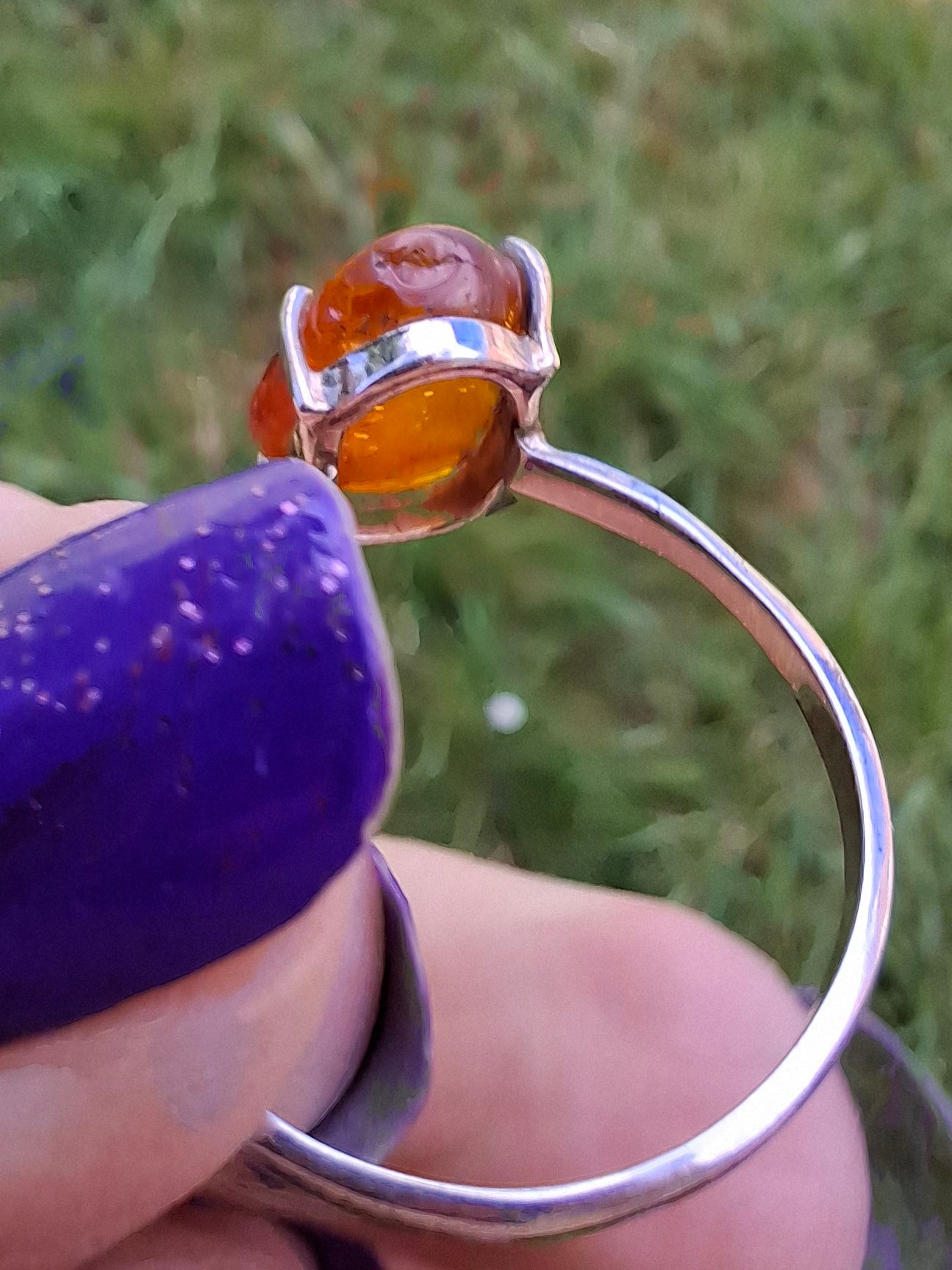 Baltic Amber Ring, size large X, 925 Silver, Fossil (Ref: AR35)