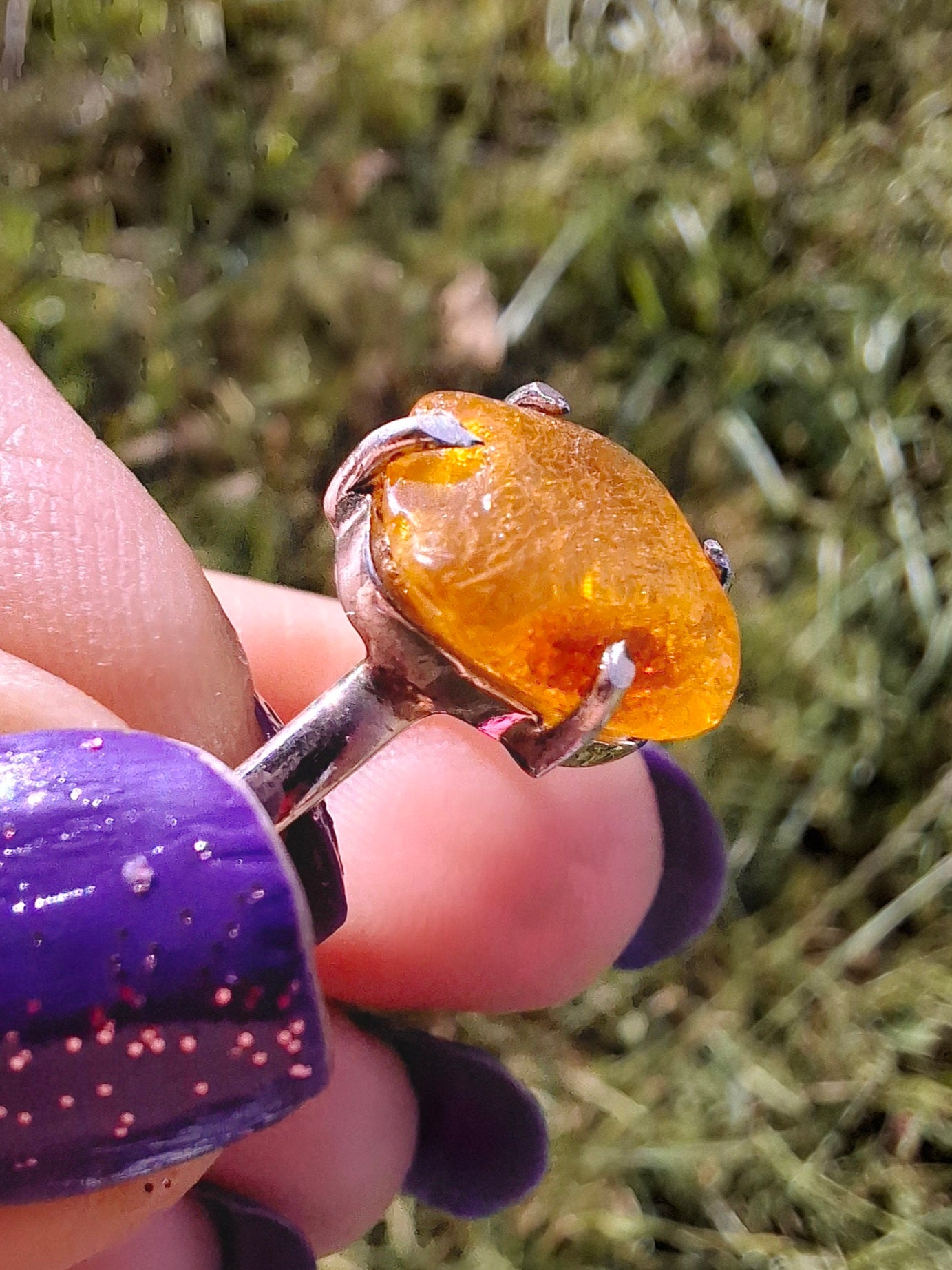 Baltic Amber Ring, size large R, 925 Silver, Fossil (Ref: AR16)