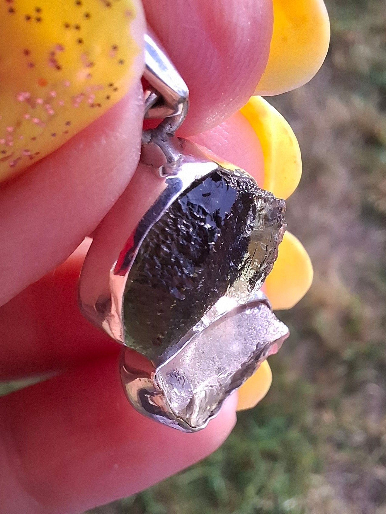 Moldavite & Libyan Desert Glass Pendant, 925 Silver, Tektite (Ref: MLP17)
