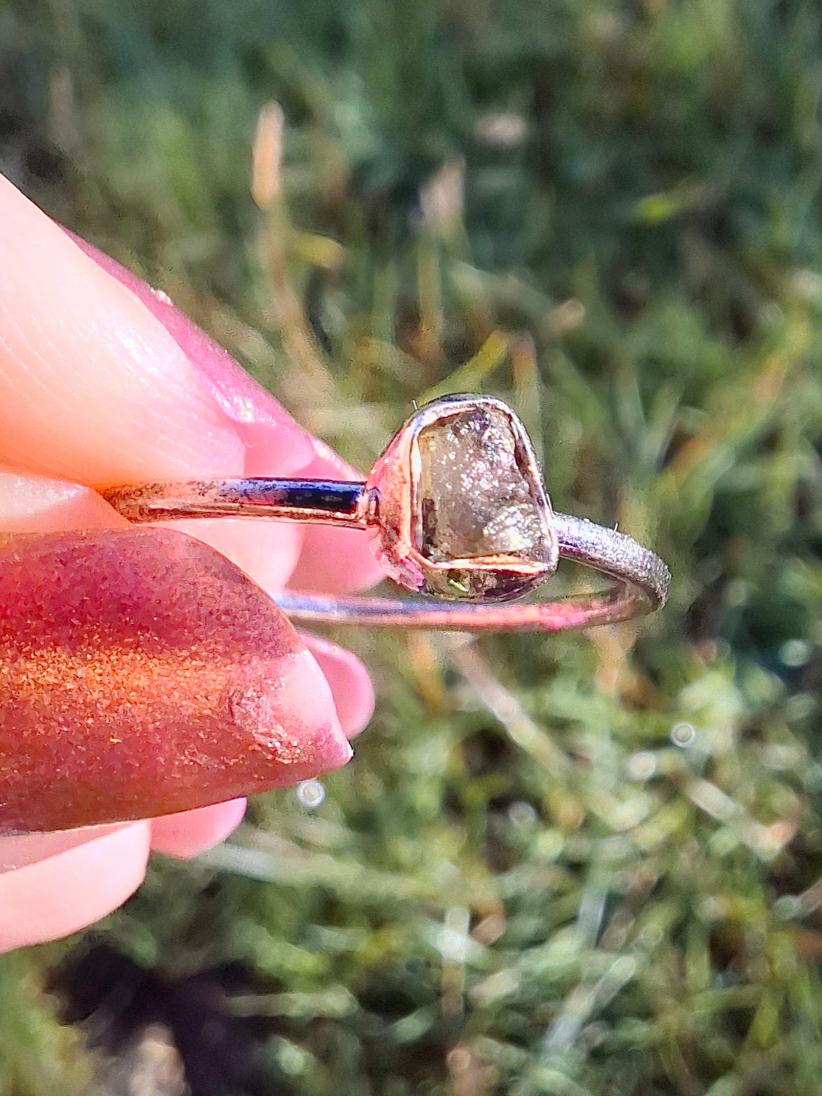 Moldavite Ring, size large O/small P, 925 Silver, Tektite (Ref: R41)
