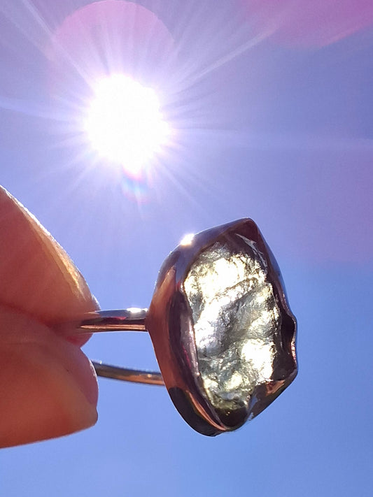 Moldavite Ring, size M, 925 Silver, Tektite (Ref: R22)