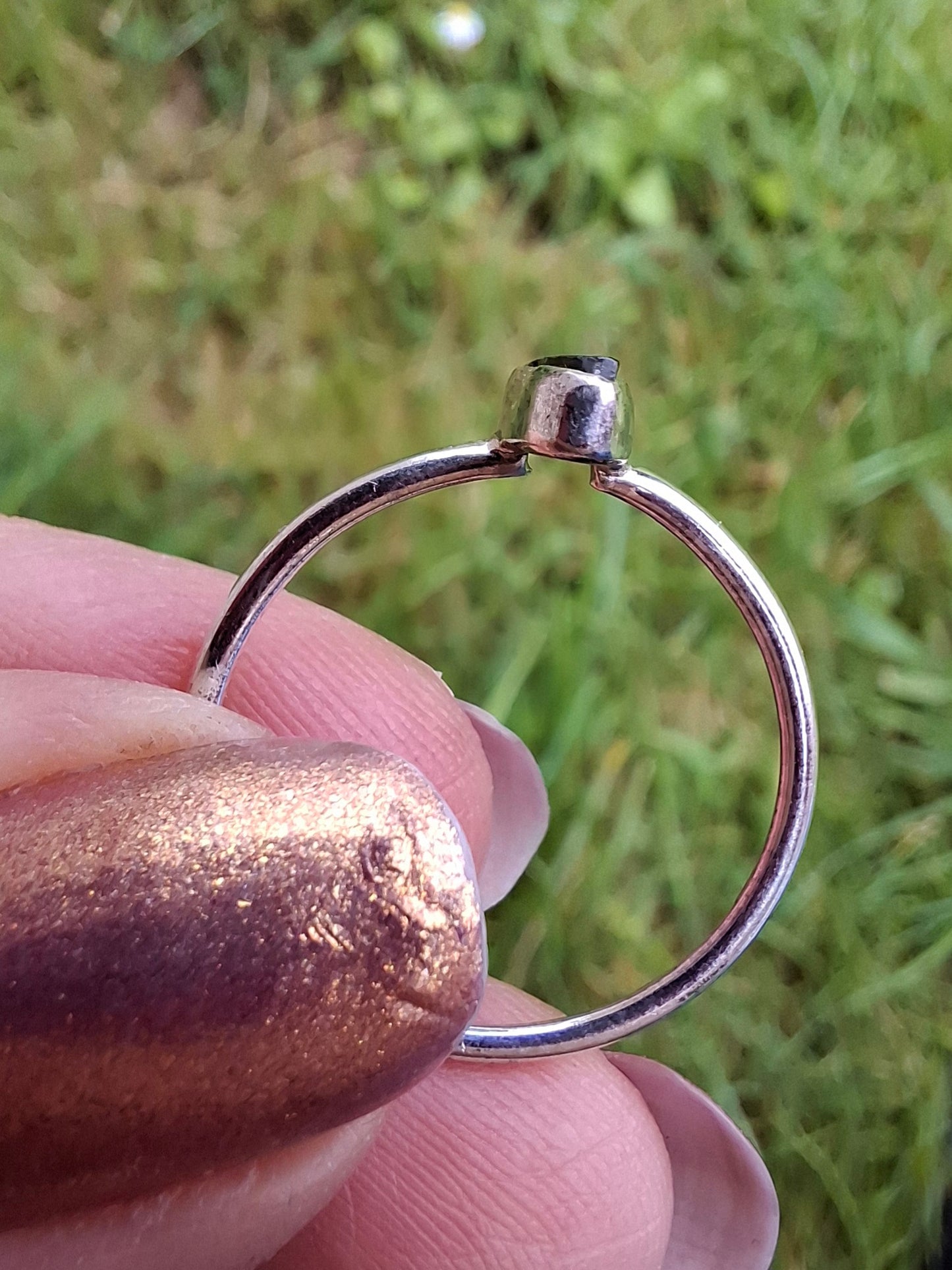 Moldavite Ring, size large Q, 925 Silver, Tektite (Ref: R47)