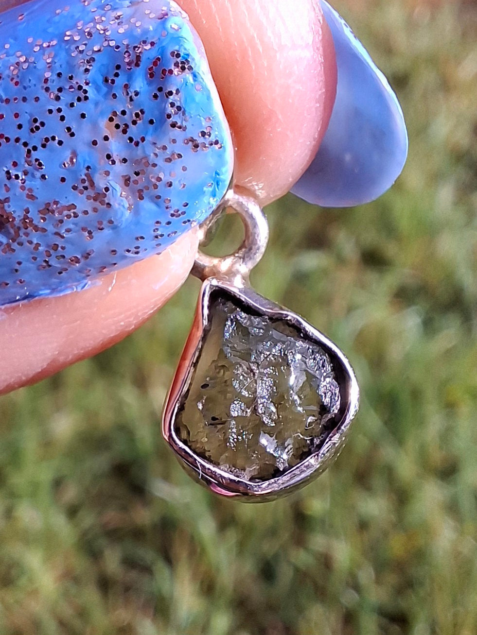 Moldavite Pendant, 925 Silver, Tektite (Ref: P63)