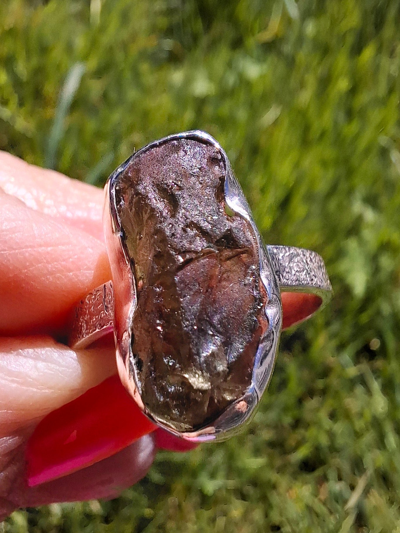Moldavite Ring, size Y, 925 Silver, Tektite (Ref: R330)