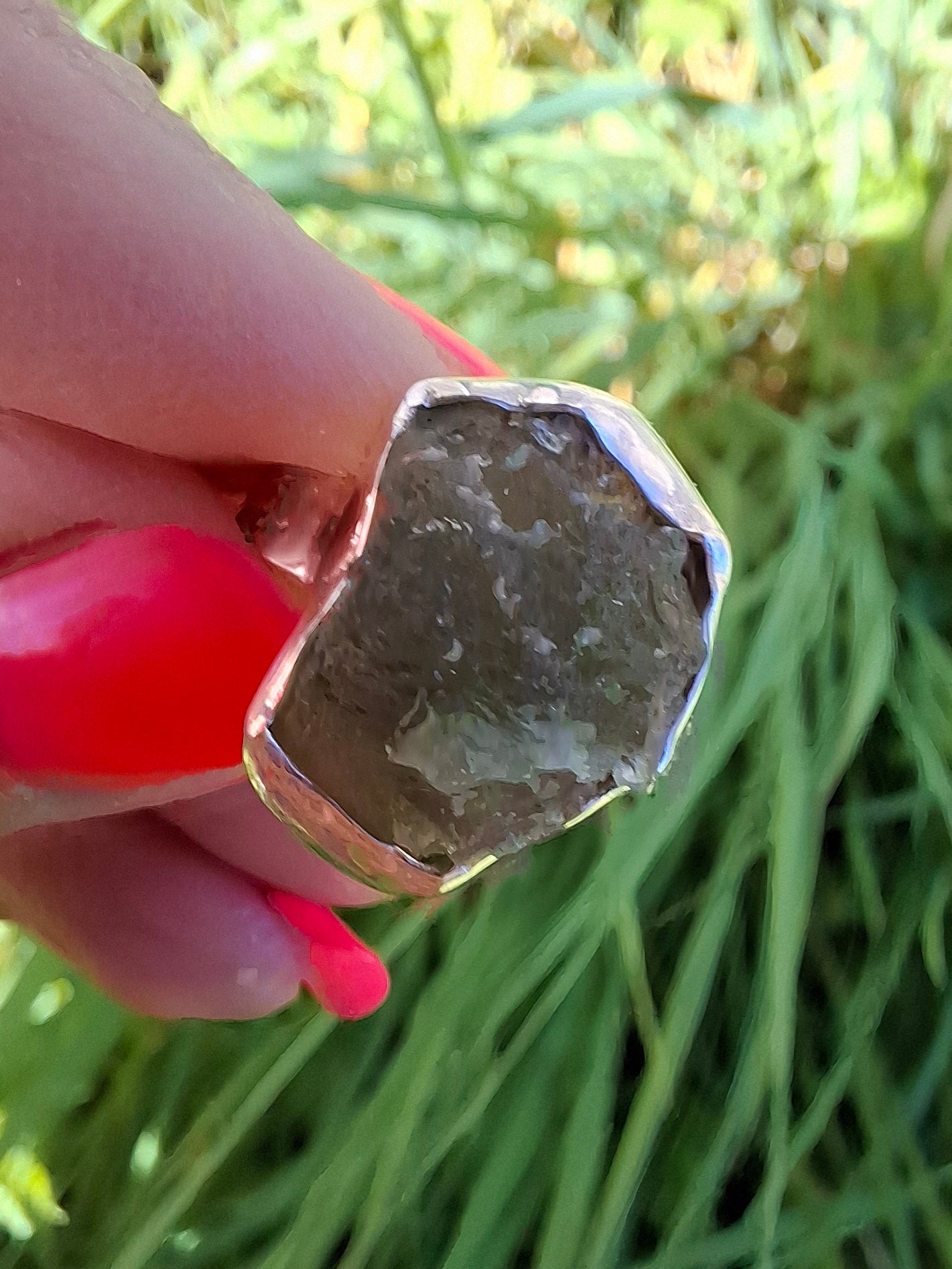Modavite Ring, size J, 925 Silver, Tektite (Ref: R297)