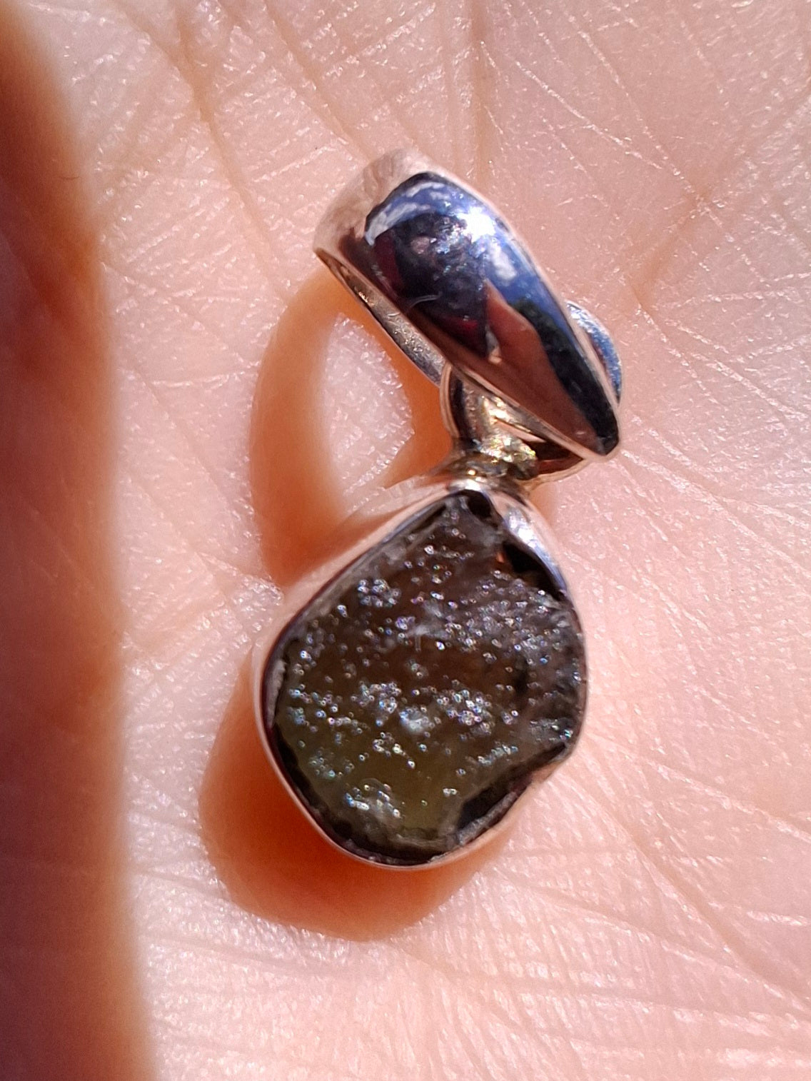 Moldavite Pendant, 925 Silver, Tektite (Ref: P78)