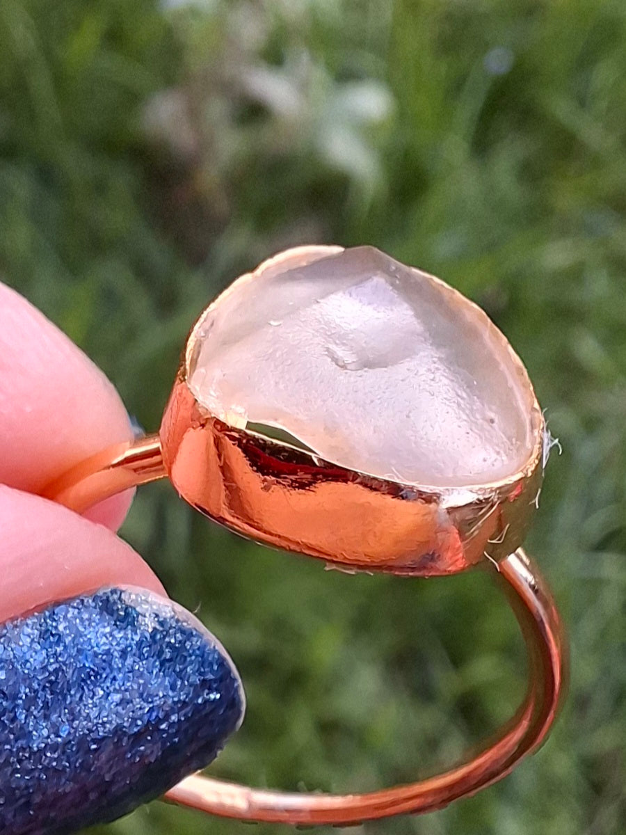 Libyan Desert Glass Ring, 14K GOLD Plated, size large Q, Tektite (Ref: LR80)