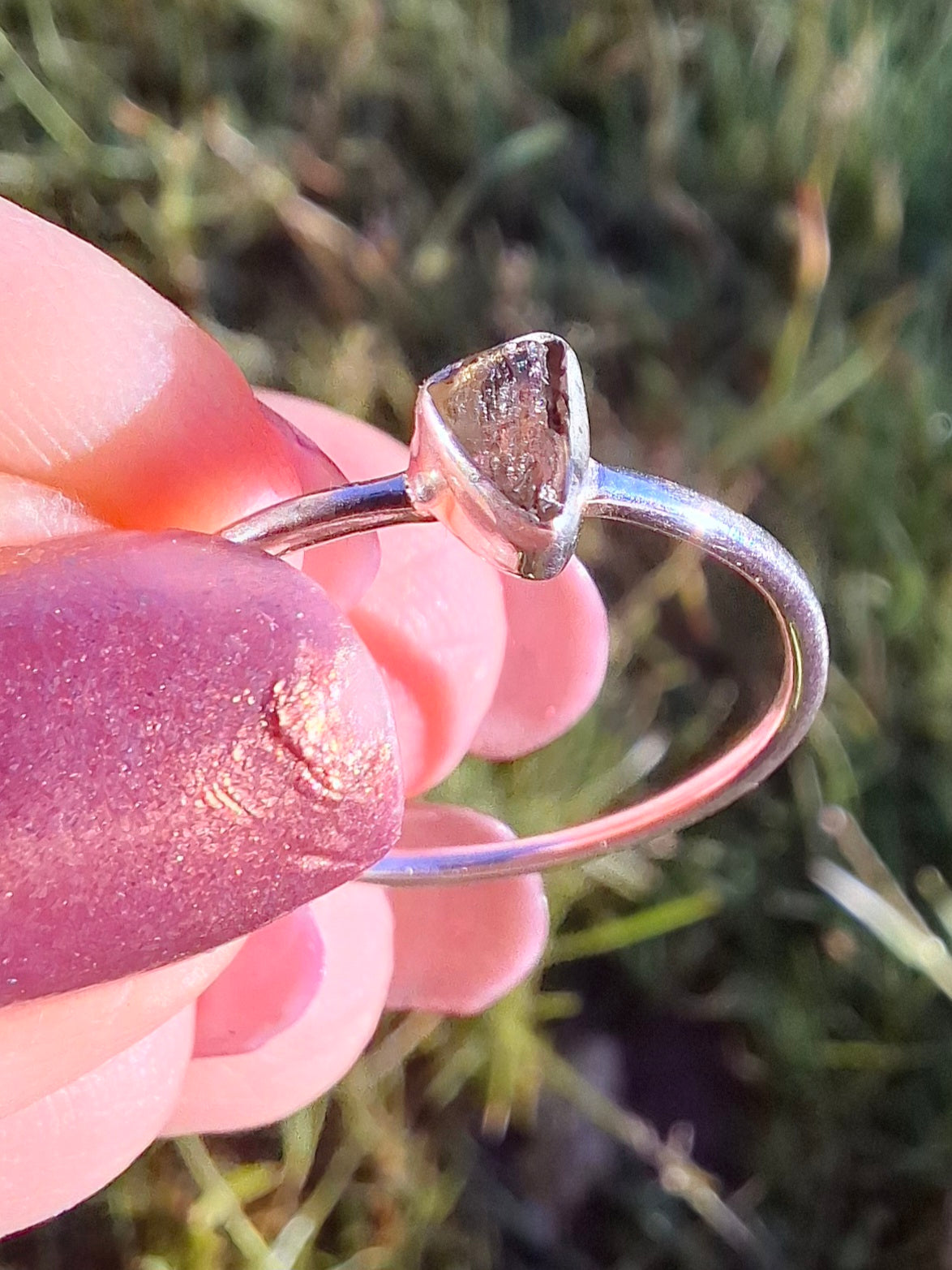 Moldavite Ring, size small T, 925 silver, Tektite (Ref: 56)