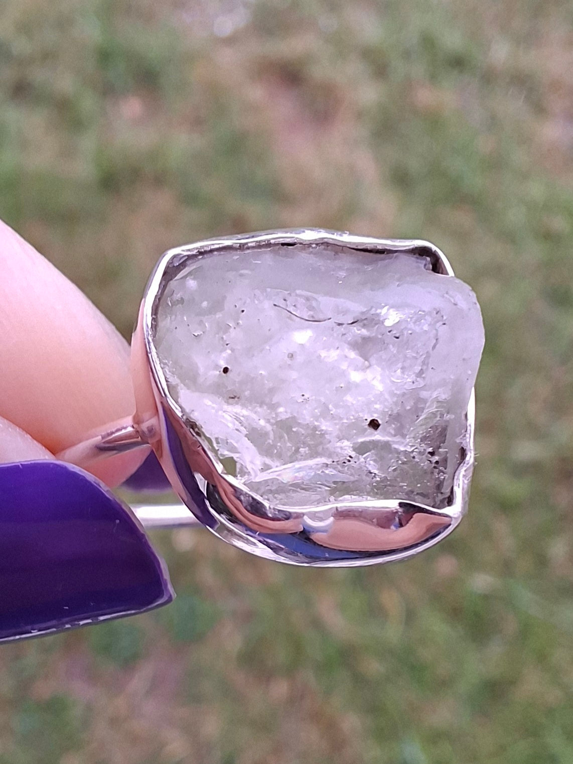 Libyan Desert Glass Ring, size P, 925 Silver, Tektite (Ref: LR27)