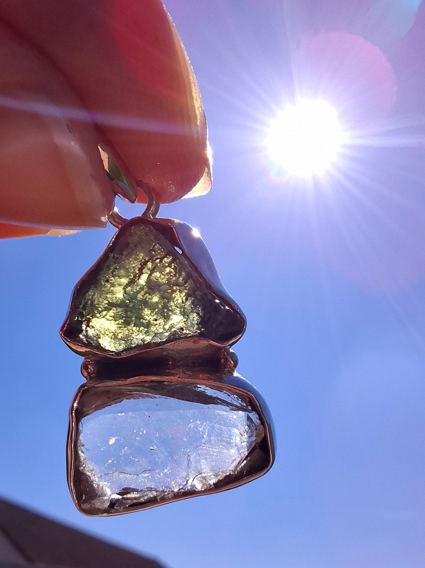 Moldavite & Libyan Desert Glass Pendant, 925 Silver, Tektite (Ref: MLP8)
