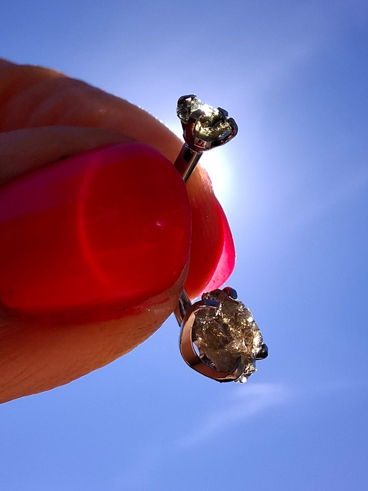 Moldavite (raw) BELLY BAR, 14G, Surgical Steel, Tektite (Ref: BB6)