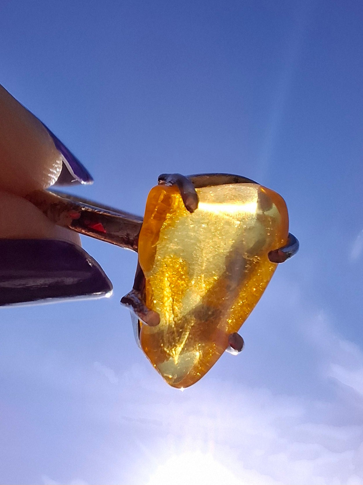 Baltic Amber Ring, size large U, 925 Silver, Fossil (Ref: AR21)