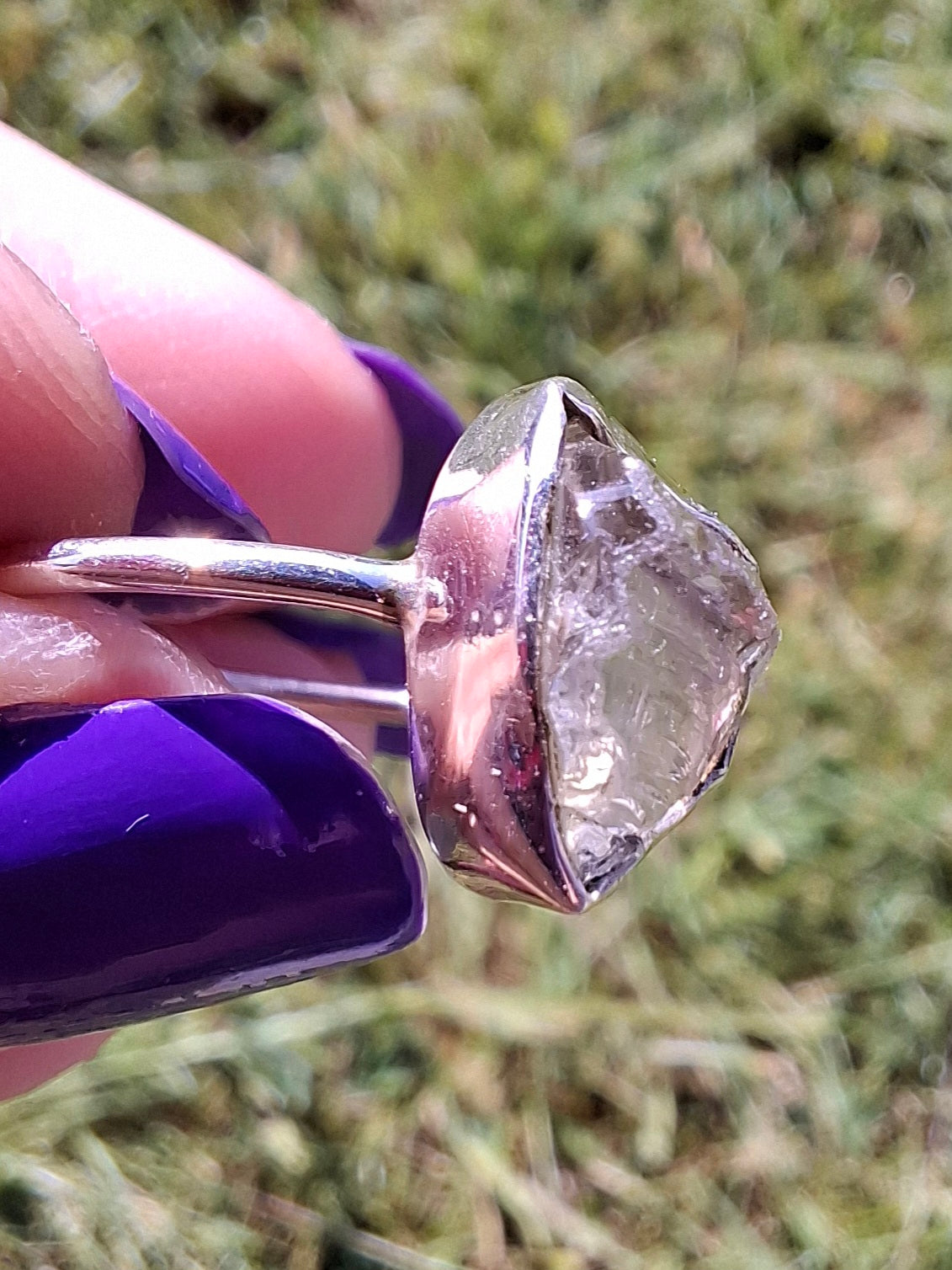 Libyan Desert Glass Ring, size large T/small U, 925 Silver, Tektite (Ref: LR51)