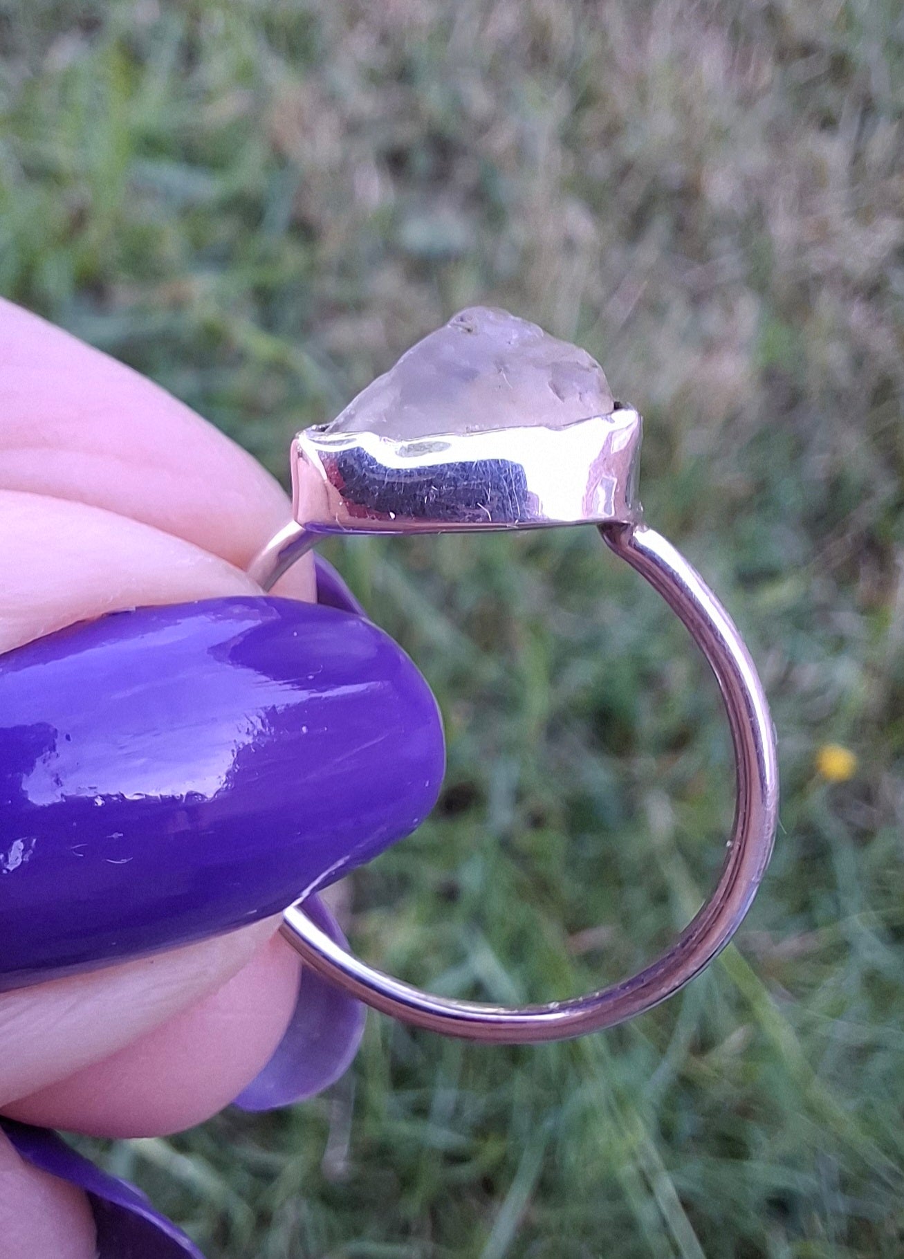 Libyan Desert Glass Ring, size small R, 925 Silver, Tektite (Ref: LR39)