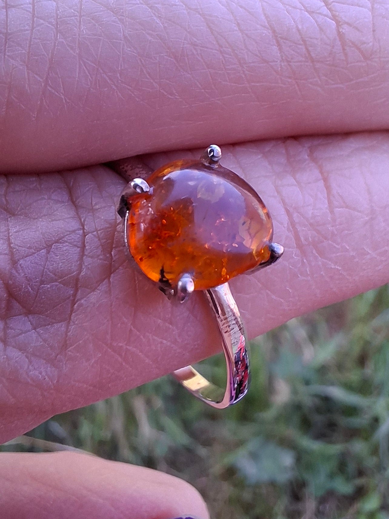 Baltic Amber Ring, size large W, 925 Silver, Fossil (Ref: AR27)
