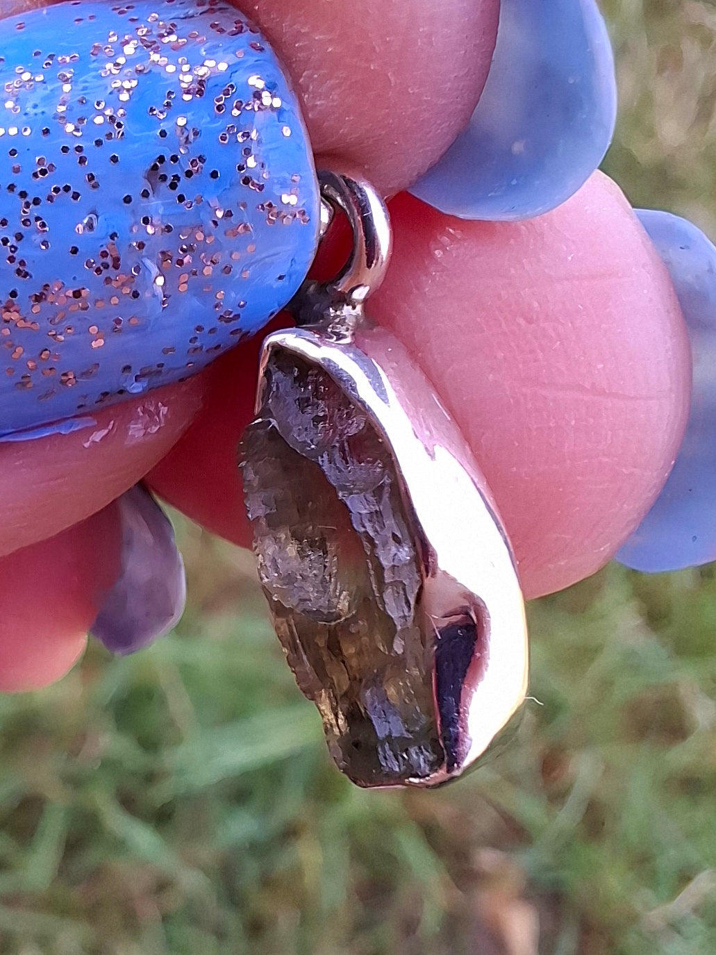 Moldavite Pendant, 925 Silver, Tektite (Ref: P48)