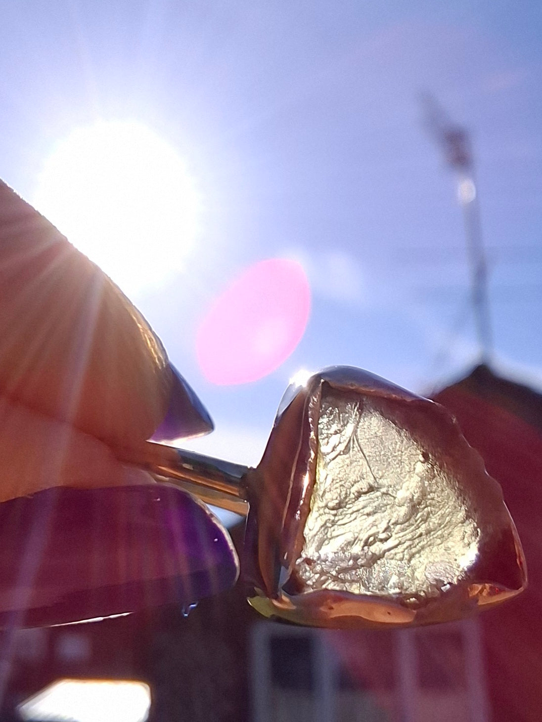 Moldavite Ring, size large T, 925 Silver, Tektite (Ref: R28)