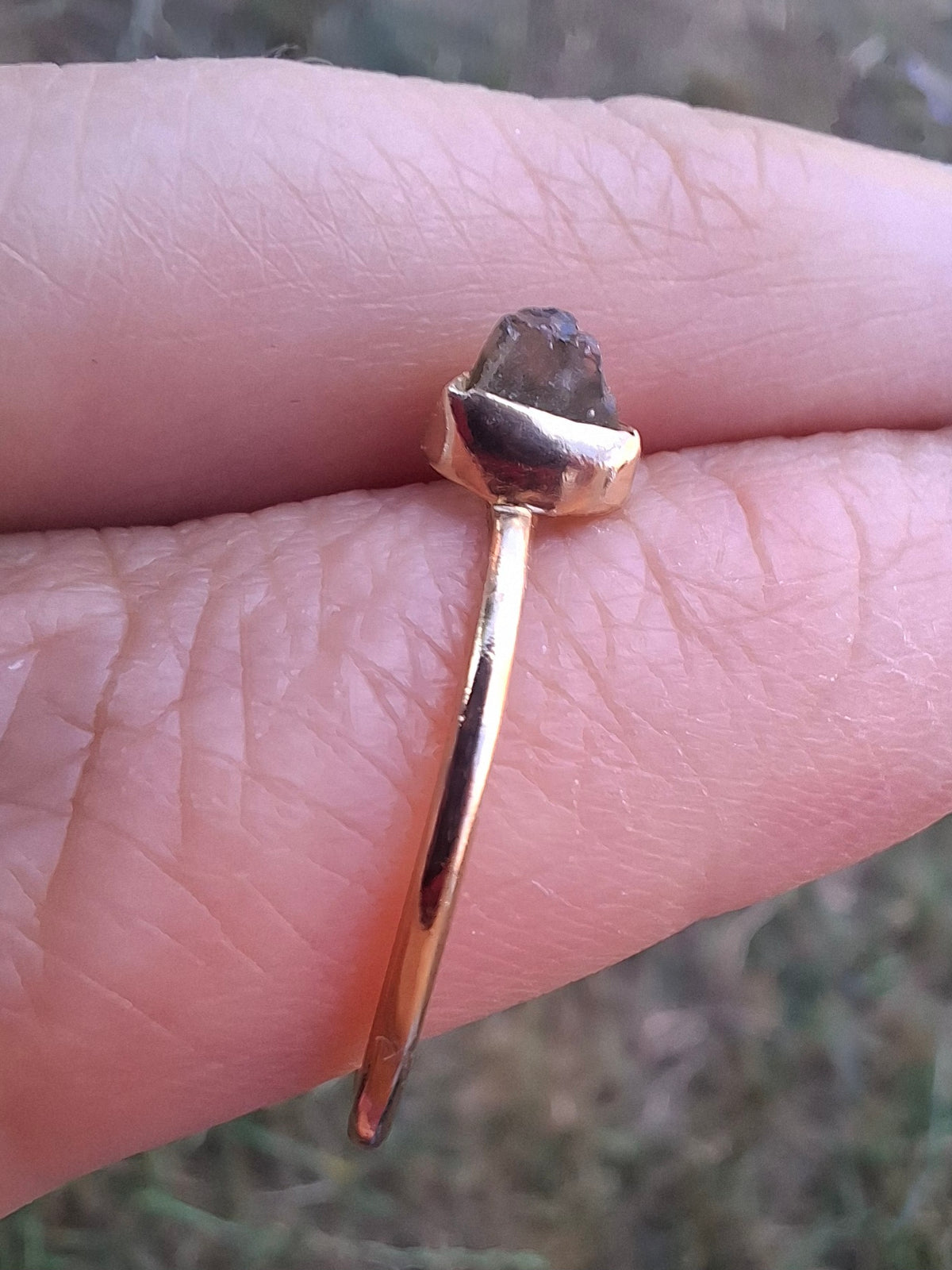 Moldavite Ring, 14K GOLD Plated, size large S / small T, Tektite (Ref: R352)