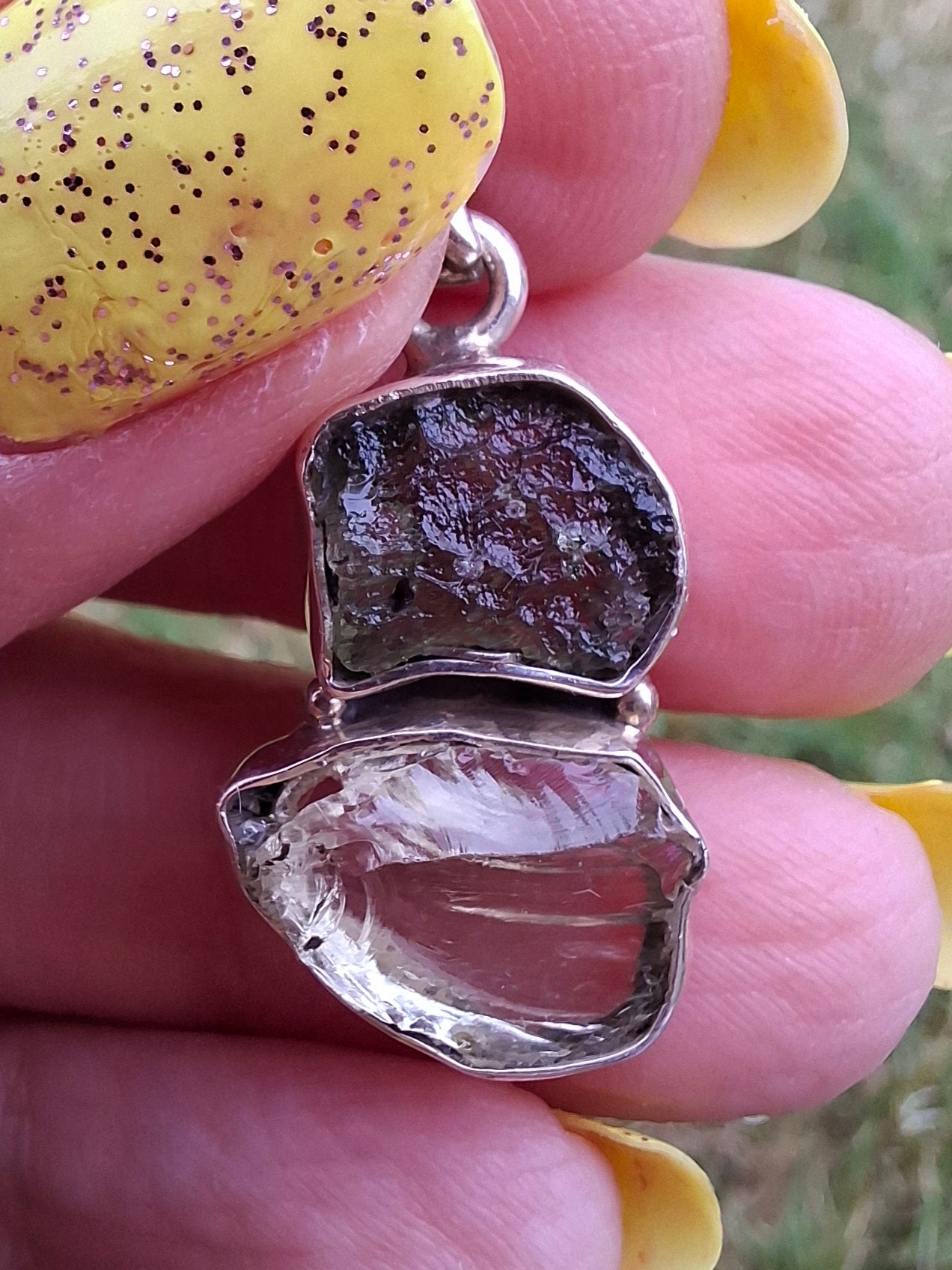 Moldavite & Libyan Desert Glass Pendant, 925 Silver, Tektite (Ref: MLP4)