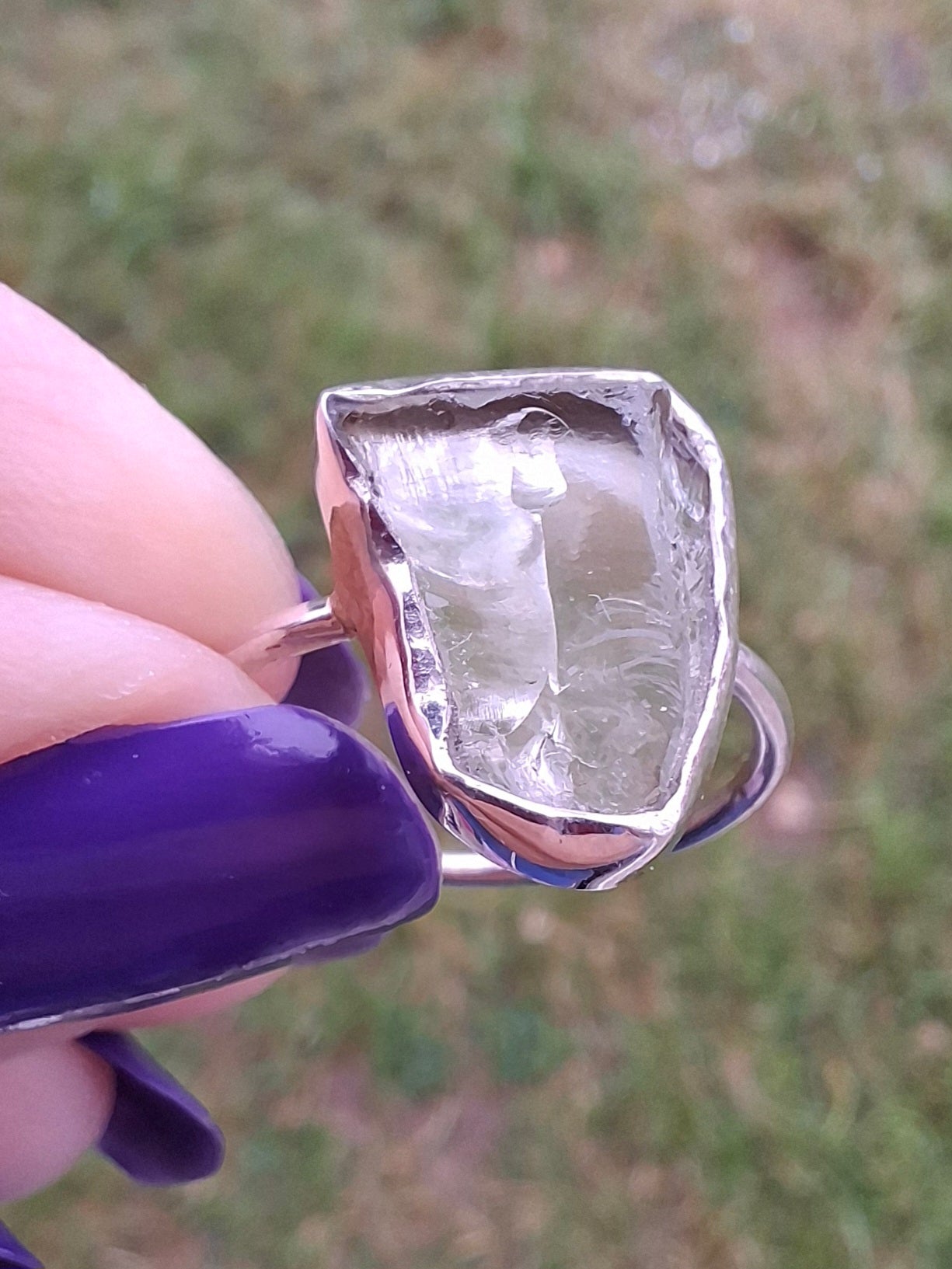 Libyan Desert Glass Ring, size large P, 925 Silver, Tektite (Ref: LR30)