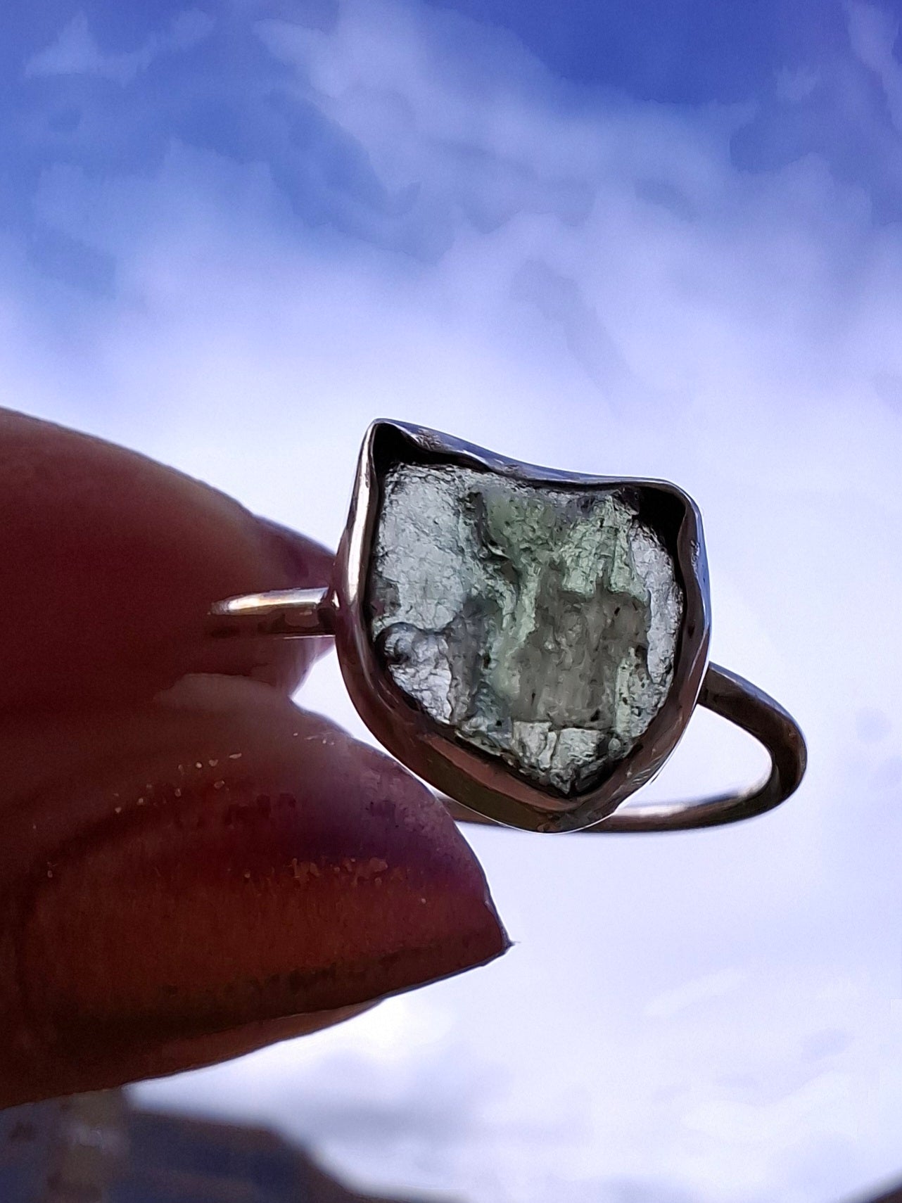Moldavite Ring, size small U, 925 Silver, Tektite (Ref: R29)