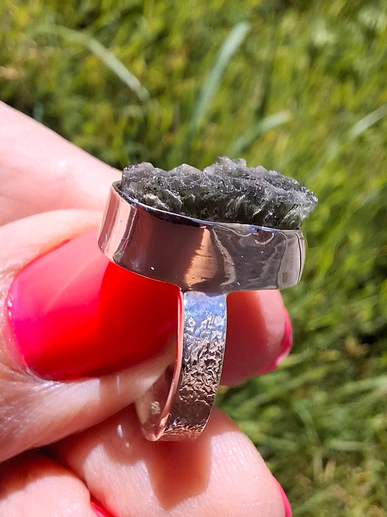 Moldavite Ring, size I, 925 Silver, Tektite (Ref: R295)