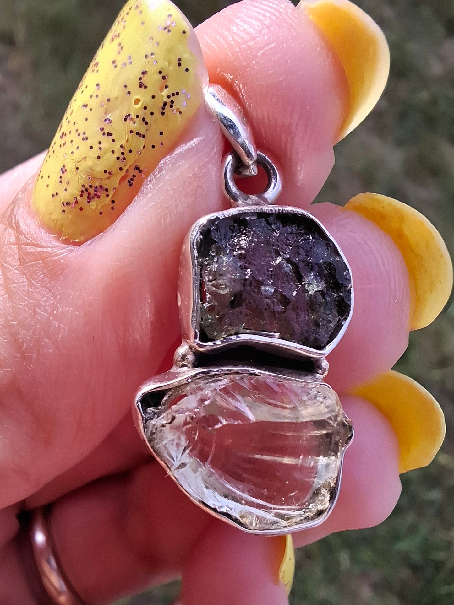 Moldavite & Libyan Desert Glass Pendant, 925 Silver, Tektite (Ref: MLP4)