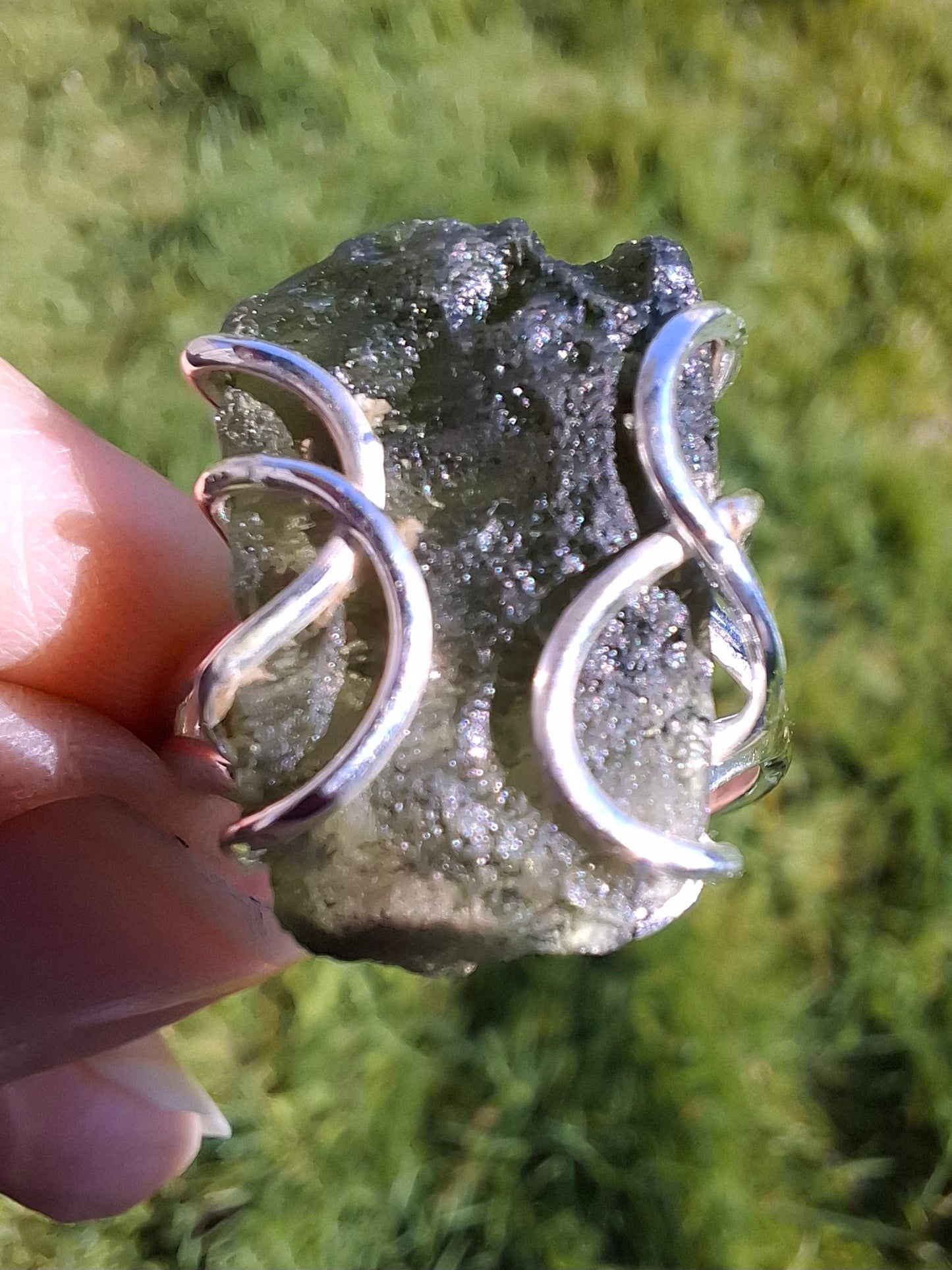 Moldavite Ring, size W, 925 silver, Tektite (Ref: R16)