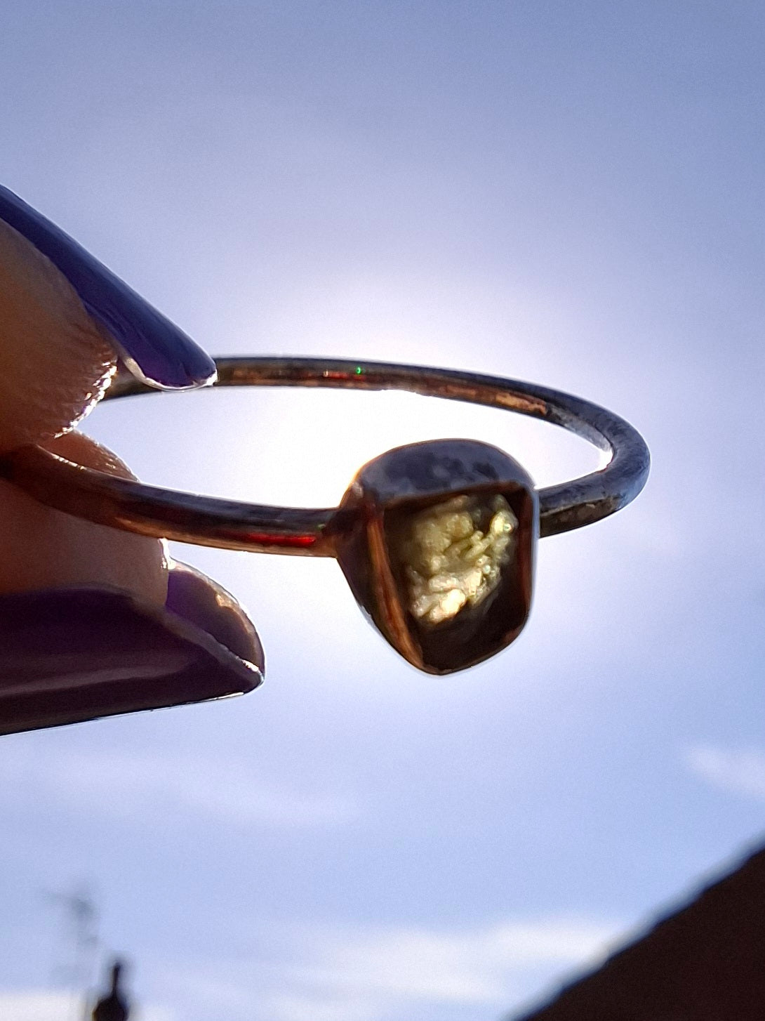 Moldavite Ring, size large O/small P, 925 Silver, Tektite (Ref: R41)